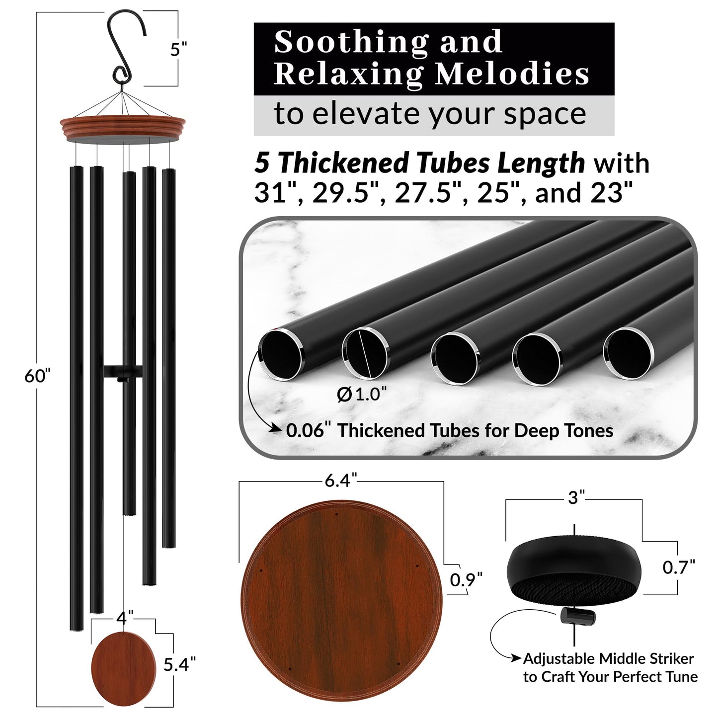 SYMPATHY HEARTS 60" Extra Large Wind Chimes for Outside - Deep Tone, Soothing Melodies, Unique Gift Idea