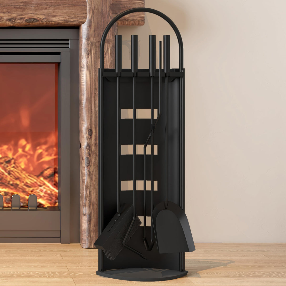 Kingson Black 5-Piece Fireplace Tools Set 22x16x66cm Complete Companion Set for Log Burners Fireplace Accessories for Efficient Hearth Maintenance