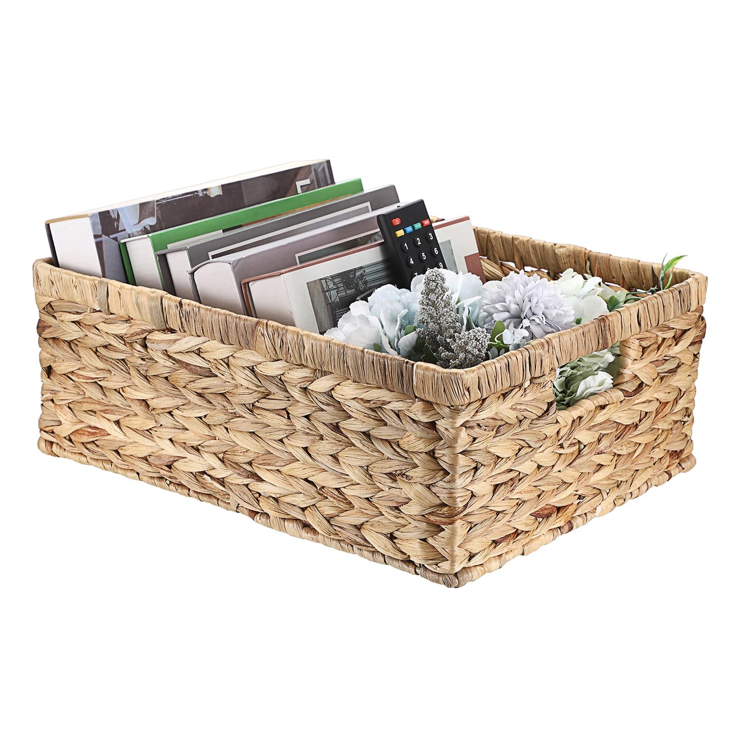 OGANAZI Natural Water Hyacinth Baskets with Handles, 40.5 * 30.5 * 13cm