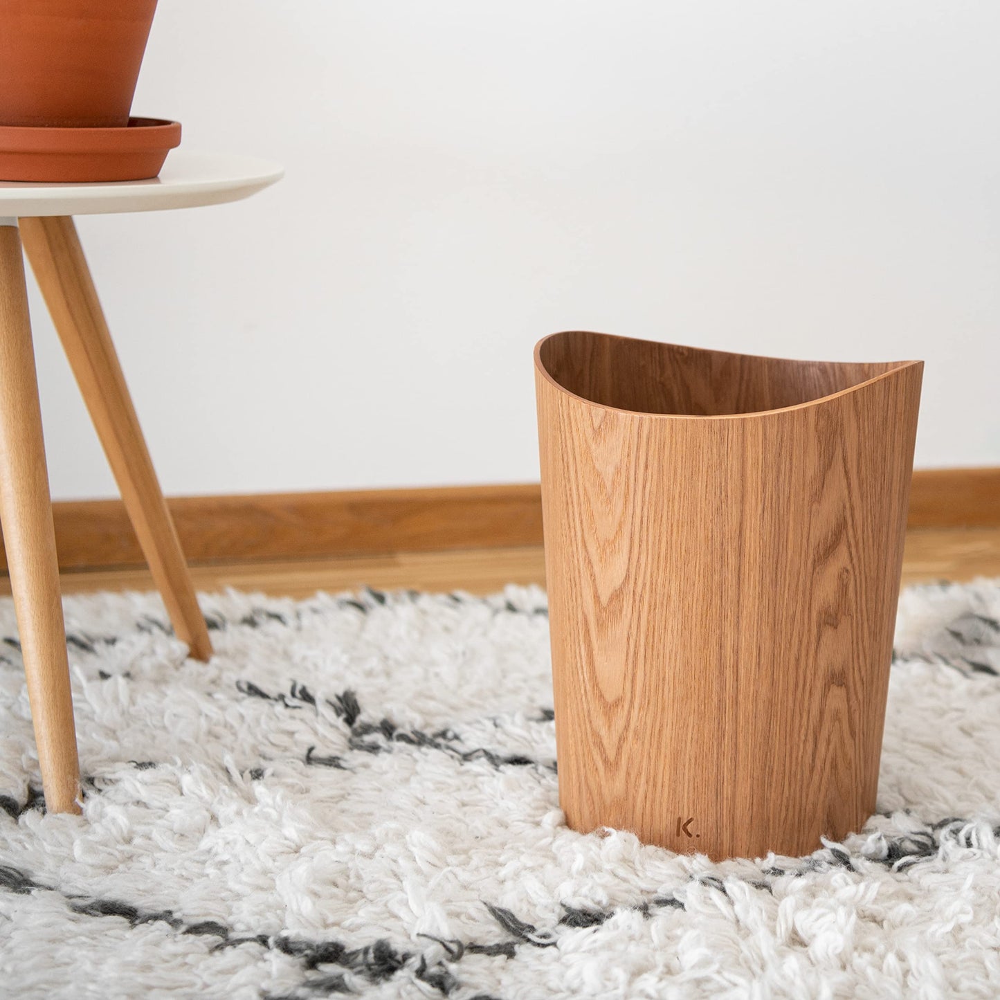 Kazai. Real Wood Waste Paper Bin Brje | Wooden Paper Basket for Office, Kids' Room, Bedroom and more | 9 liters | Ash