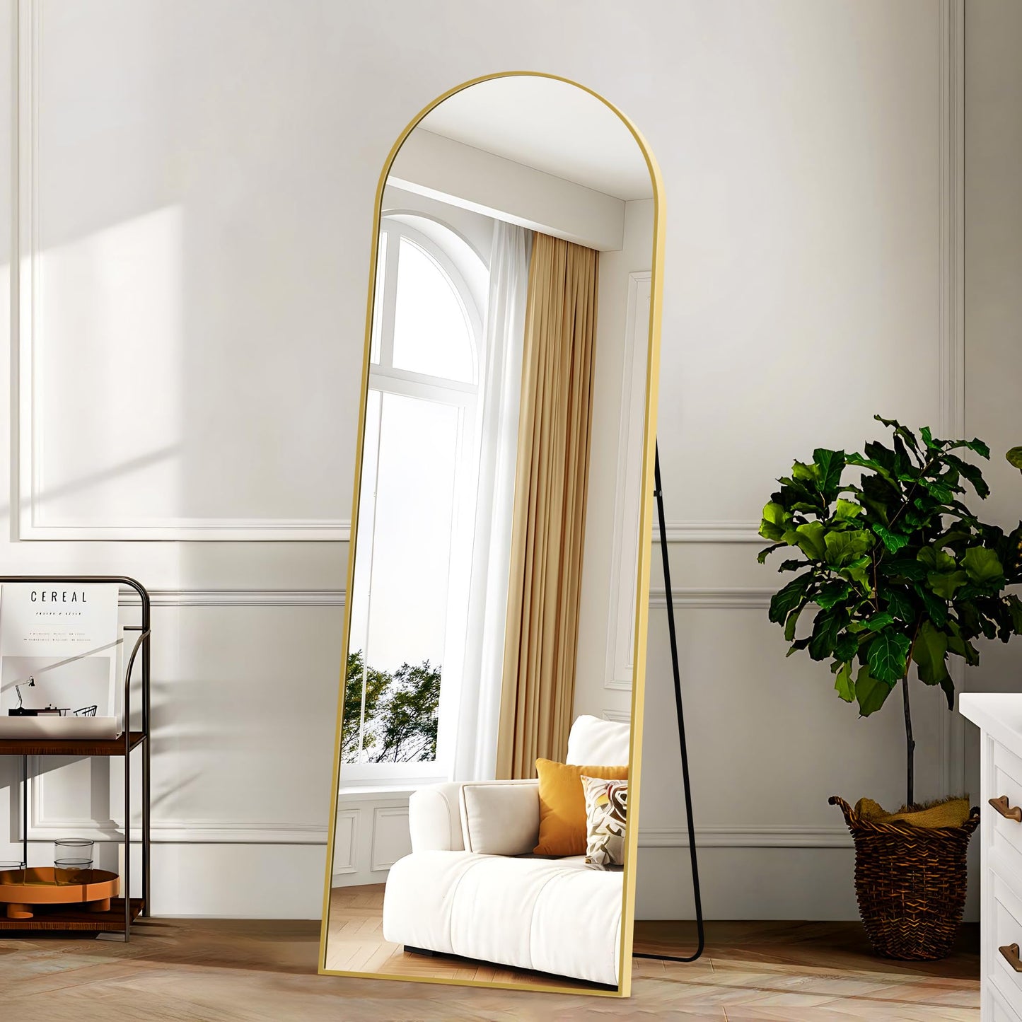 KOCUUY Arched Full Length Mirror, 161 x 52 cm Wall Mirror, Standing or Leaning Full Body Mirror with Aluminum Alloy Frame, Suitable for Bedrooms,