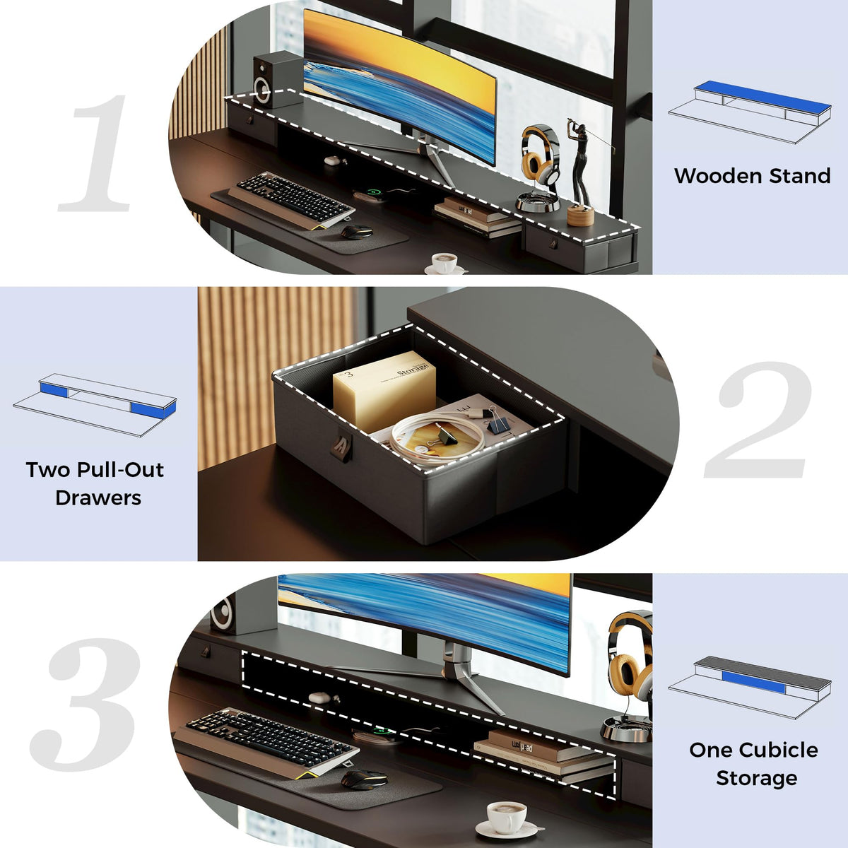 Agilestic Electric Adjustable Height Desk, with 2 Fabric Drawers, 140x60cm