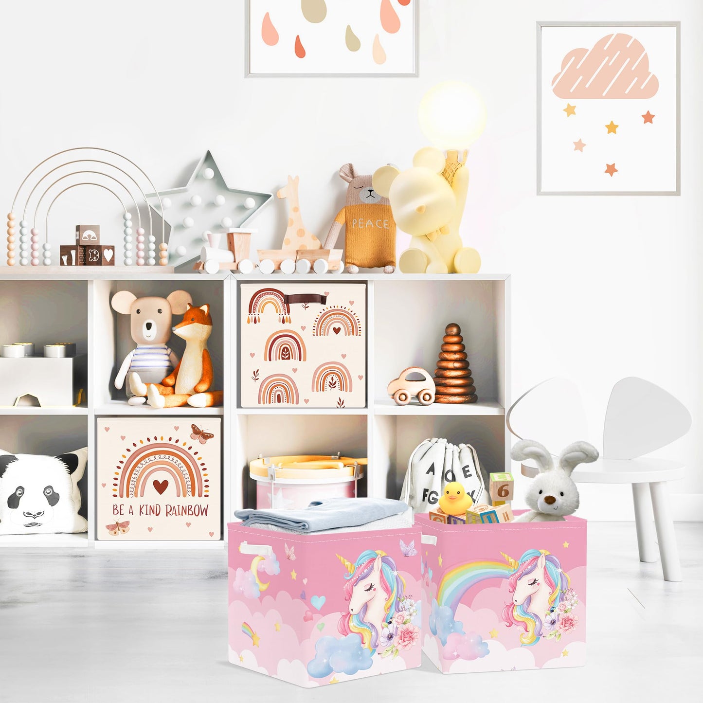 Clastyle 3 pcs Unicorn Cube Storage Boxes for Shelves Kallax Boxes