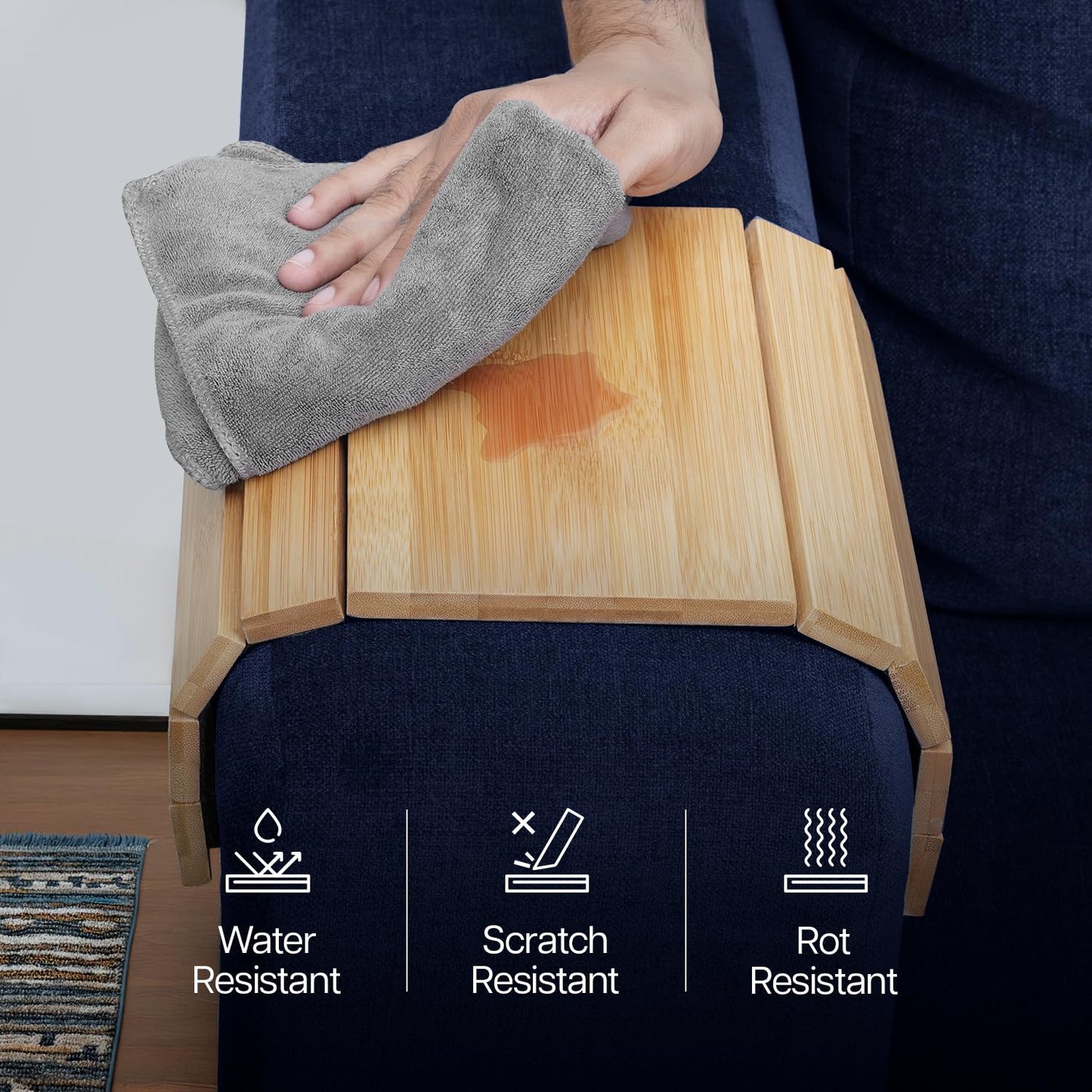 Sofa Arm Tray, Foldable Couch Tray Wooden Armrest Tray, Sofa Tray & Organiser for Drinks, Snack, Magazine, and Remote (Bamboo Wood)