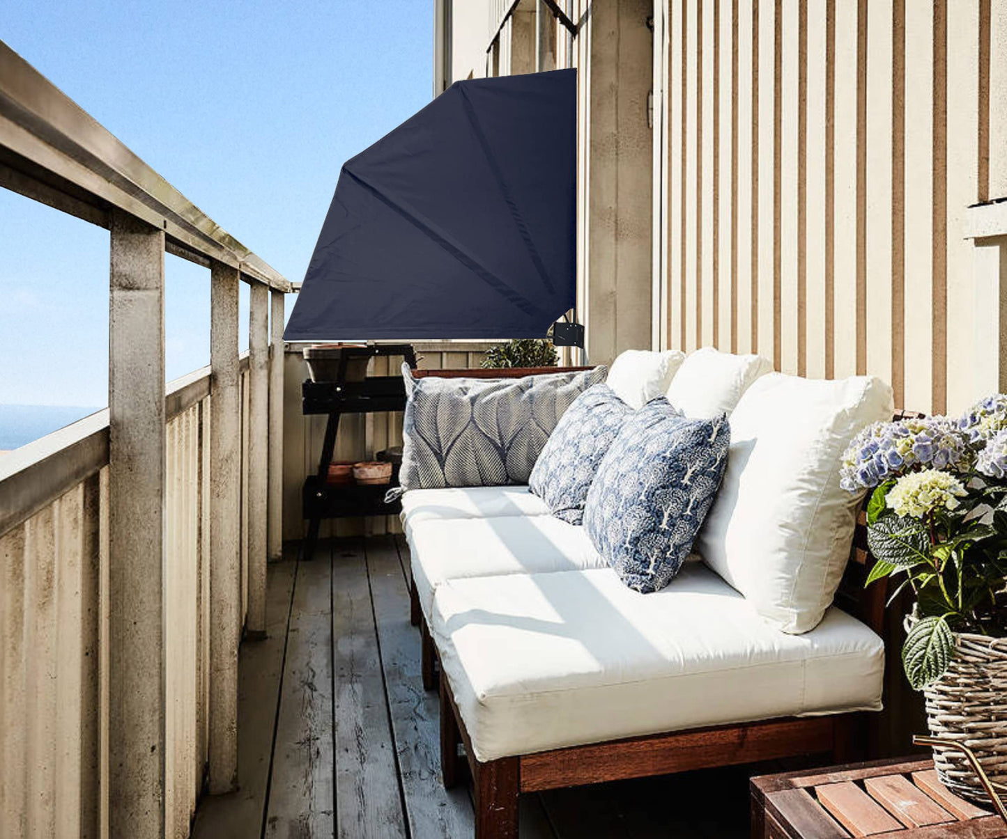 QUICK STAR Privacy Screen Shelves 115 x 115 cm Fabric Balcony Divider Wind Protection Sun Protection Grey