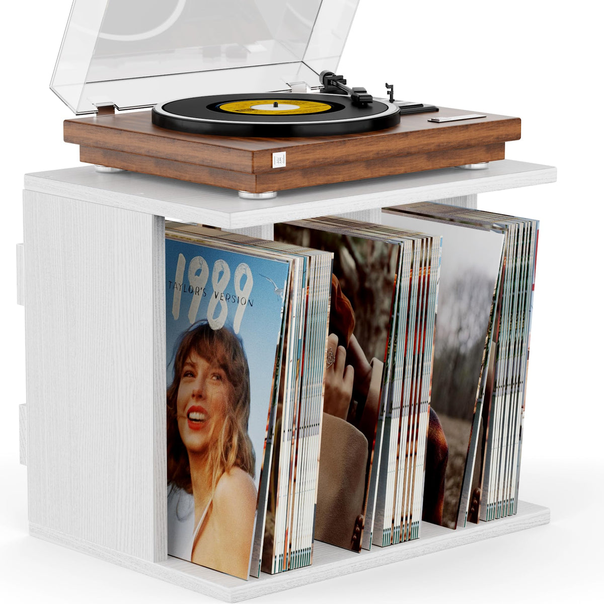 Emfogoo Vinyl Record Storage Wall Mounted Holds 100 LP Albums, 3-Tier Organizer Cabinet with Wall Mount