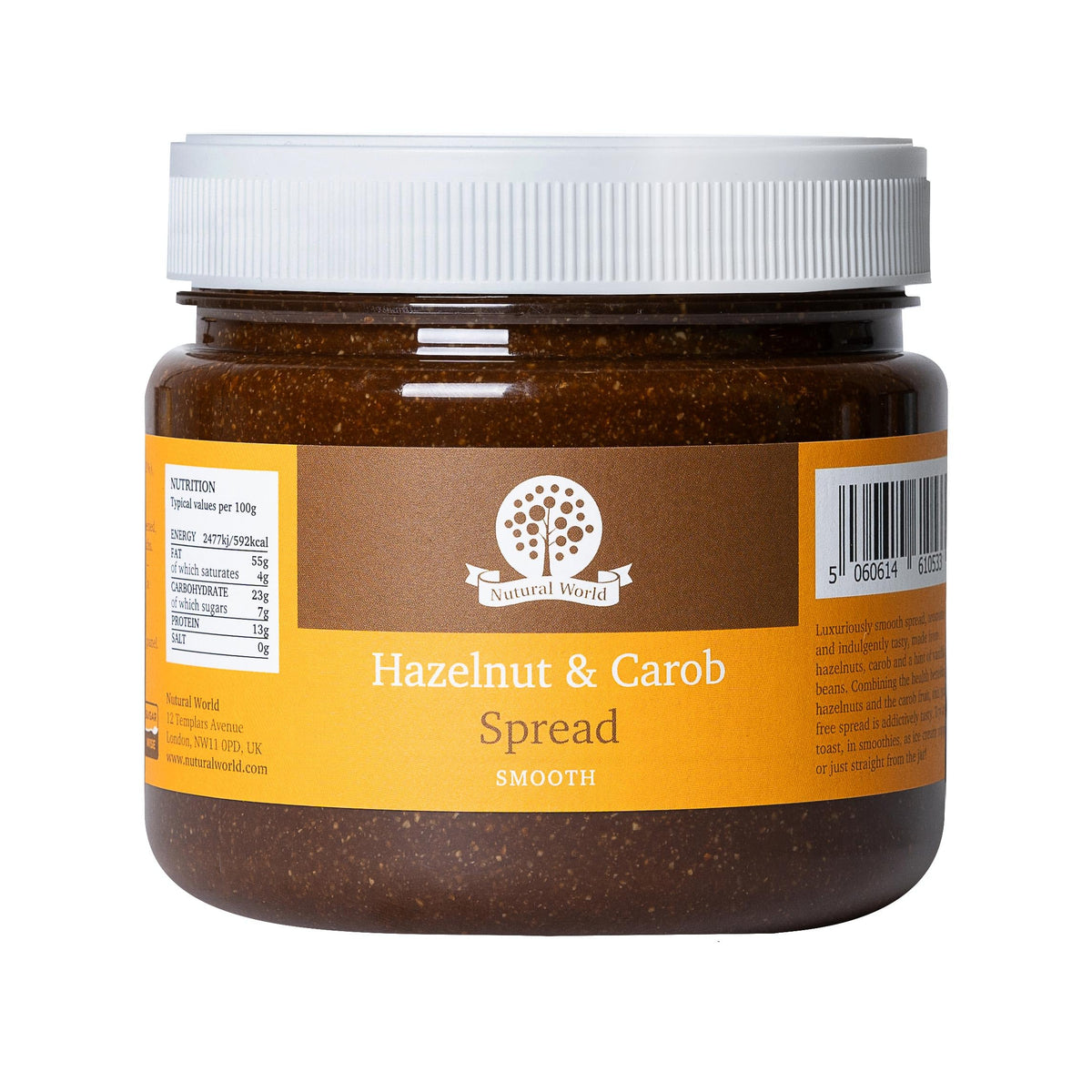 Nutural World - Smooth Hazelnut and Carob spread (1kg) Award Winning product