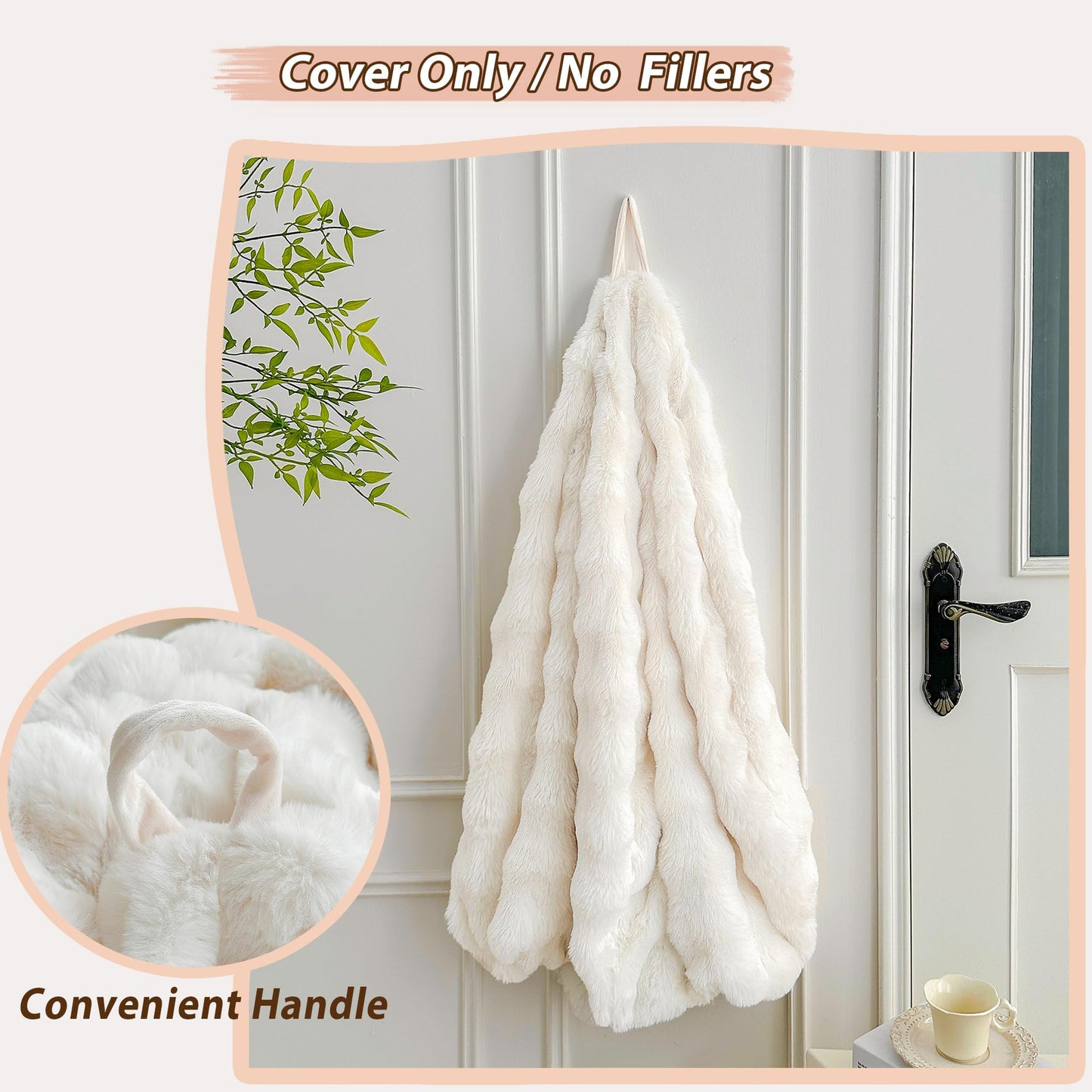 LIFEREVO 3FT Fluffy Faux Rabbit Fur Bean Bag Chair Cover, No Filler, Beige