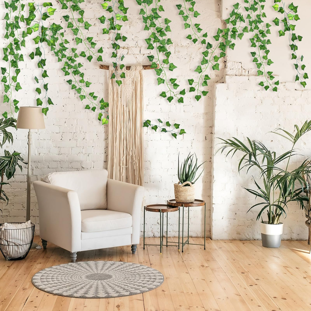 CQURE 60Pcs 420FT Artificial Ivy Garland,Fake Vines for Room Decor Fake Ivy UV Resistant Green Leaves Fake Plants Hanging Vines for Wedding Party