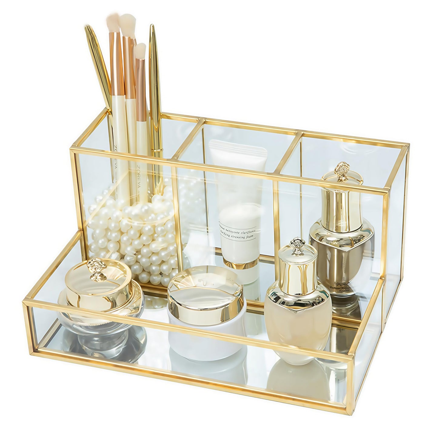 HARLIANGXY Makeup Organiser, Glass Makeup Brush Pot Holder, Cosmetic Organizer, Desktop Storage Box, Perfume Organiser for Dressing Table, Bedroom,