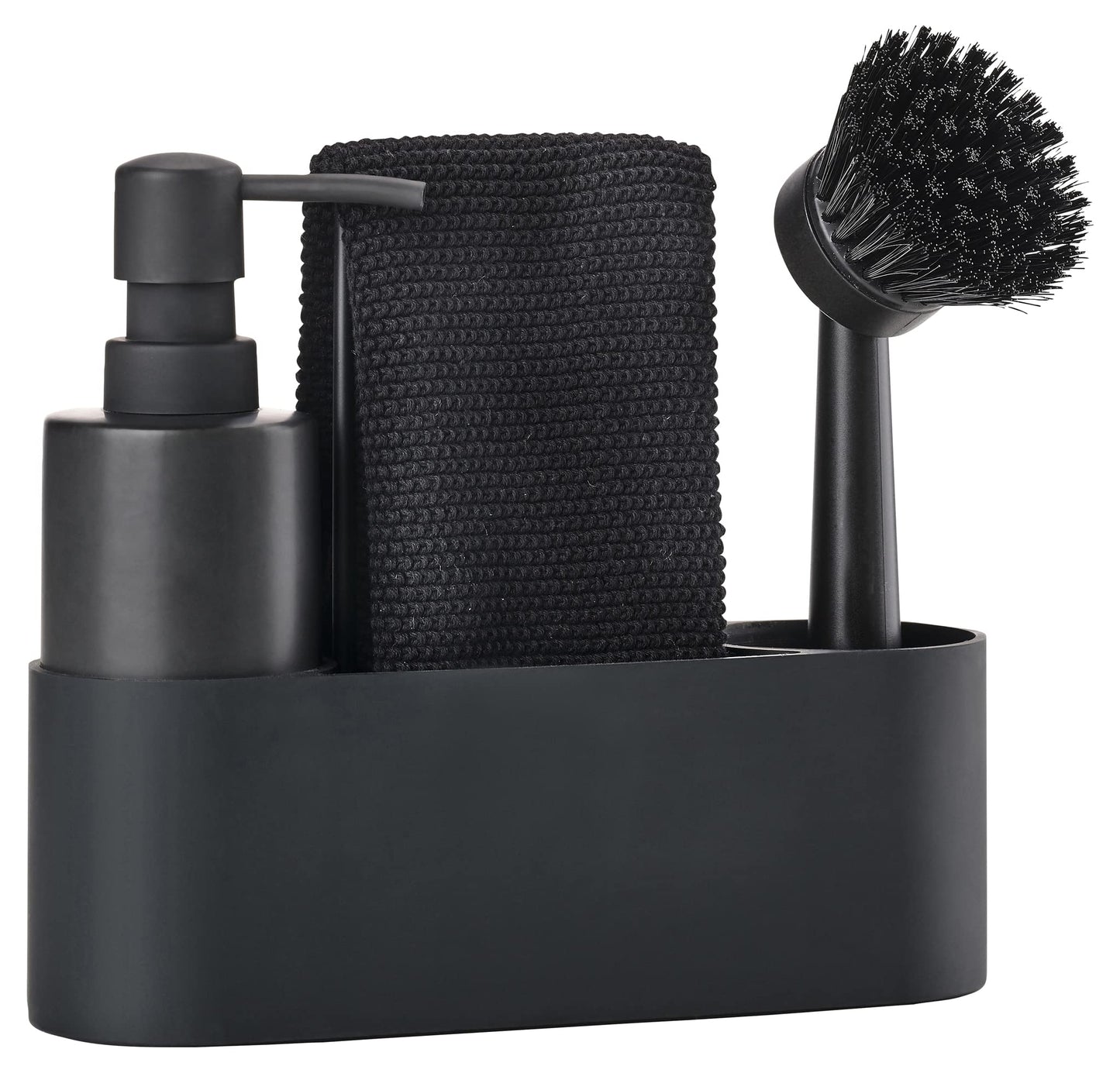 Zone Denmark Singles Dishwashing Set, Includes Soap Dispenser, Brush, Cloth and Holder, Compact All in One Sink Organiser, Silicone and Ceramic