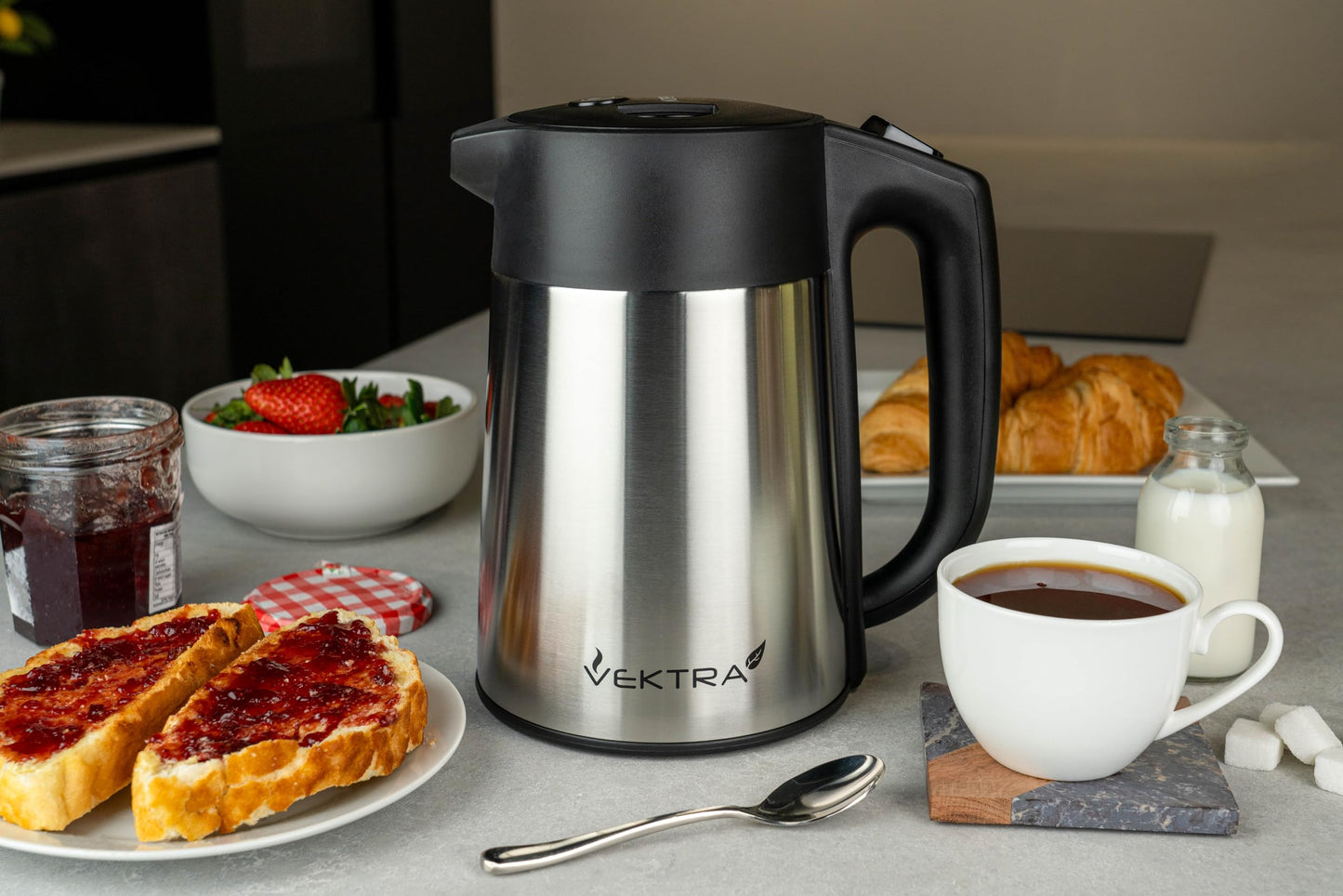 Vektra VEK-1506 Vacuum Insulated Enviromentally Eco Friendly Easy Pour Cordless Kettle, 1.5 Litre, Stainless Steel