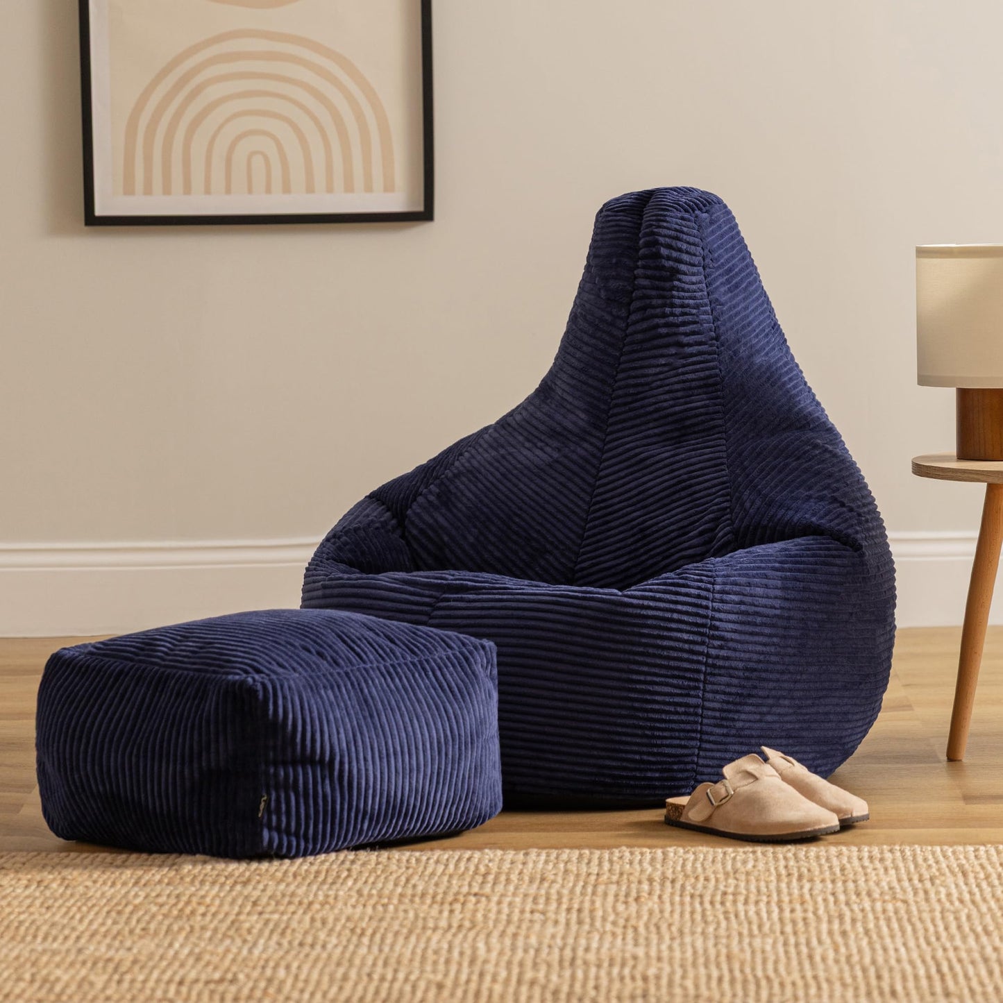 icon Dalton Cord Bean Bag & Footstool with Filling Included, Blue