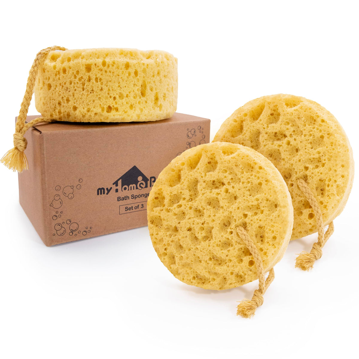 myHomeBody Bath Sponge, Foam Loofah Sponge, Body Sponge for Shower - Large Size, Lots of Lather, Round, 3 Pack