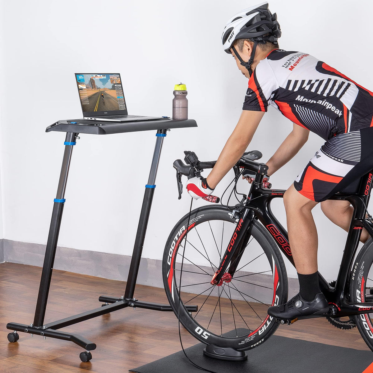CXWXC Indoor Training Bicycle Desk, Height-Adjustable Computer Stand with Non-Slip Surface - Portable Bicycle Trainer Fitness Table with Lockable