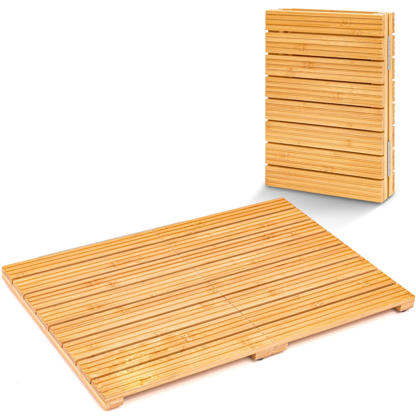 SereneLife Foldable Bamboo Bath and Shower Mat, 40x60x3cm Non-Slip Floor Mat for Bathroom, Sauna, Spa - Dual Non-Slip Surfaces, up to 140kg, Easy
