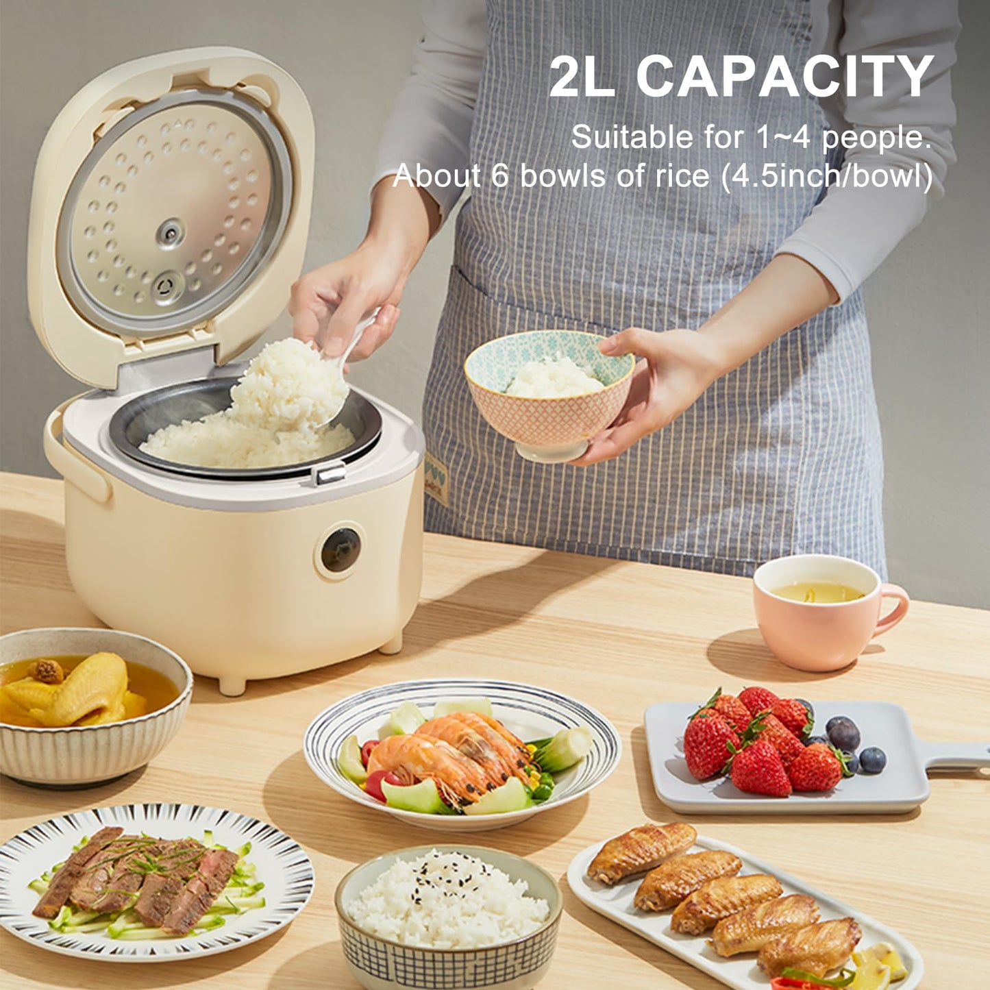 Bear Multifunctional 4 Cups(Uncooked) Rice Cooker with Steamer and 6 Rice Cooking Functions for 2-3 People - Perfect for White/Brown Rice, Porridge,