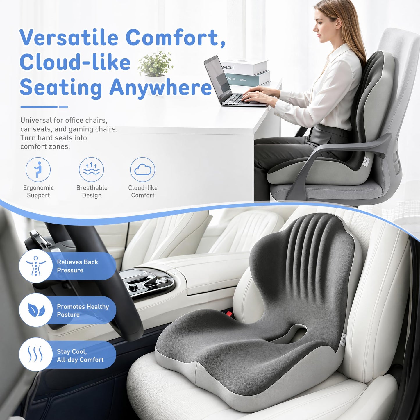Ergonomic Memory Foam Seat Cushion, Car Seat Cushion, Coccyx Cushion