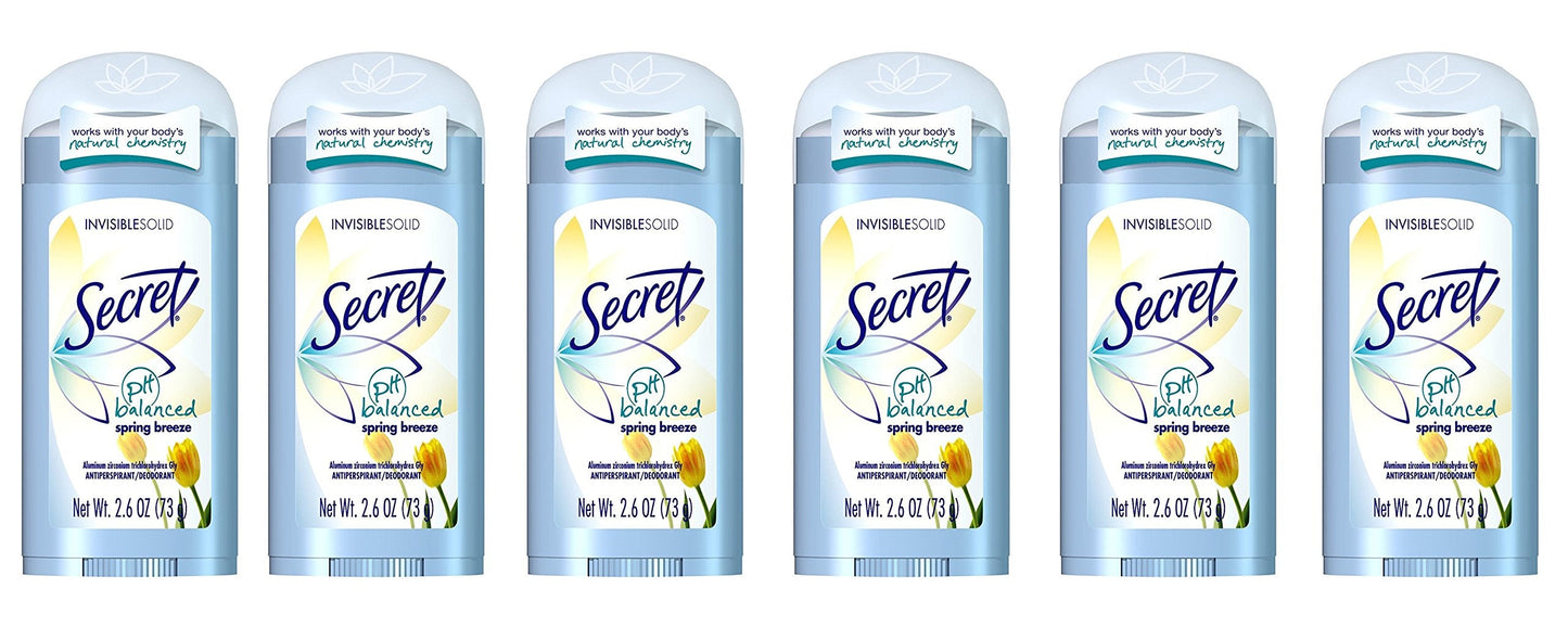 Secret Invisible Solid Antiperspirant & Deodorant - Spring Breeze 75 ml (Pack of 6)