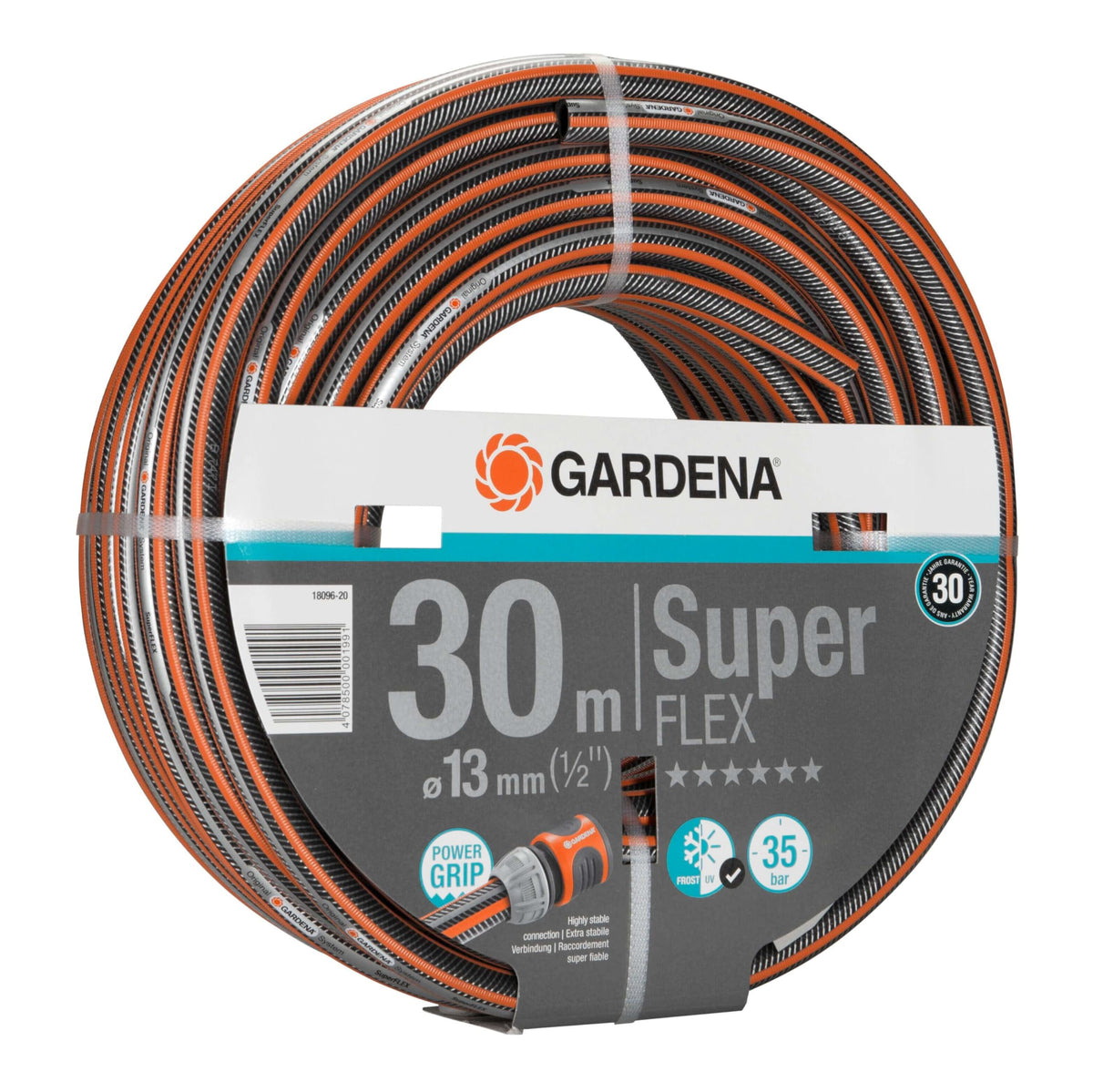 Gardena Premium Superflex Hose, 13 mm (1/2 inch), 30 m: Garden Hose with Power Grip Profile, 35 bar Burst Pressure, Highly Flexible, Keeps its Shape,