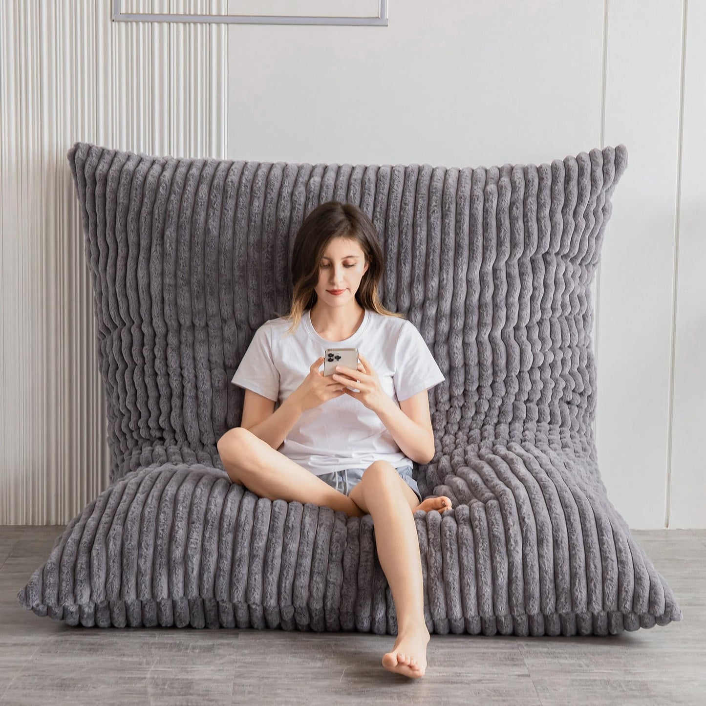 MAXYOYO Bean Bag Chairs, Bean Bag Bed for Adults High-Density Foam Filling, Convertible Sofa Bed Faux Fur, Giant Bean Bag Chairs for Adults