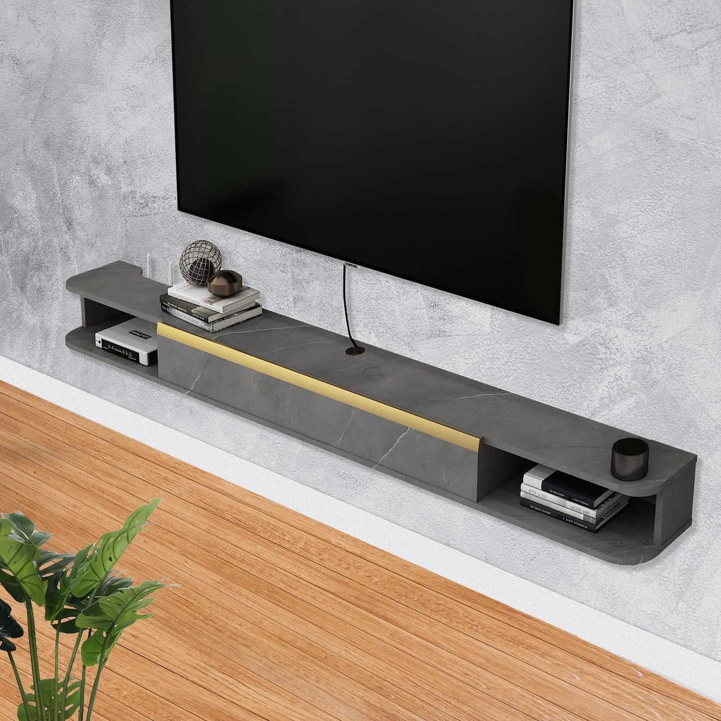 Pmnianhua Floating TV Stand, Wall Mounted Entertainment Center TV Media Console, Floating Shelves w/ Door