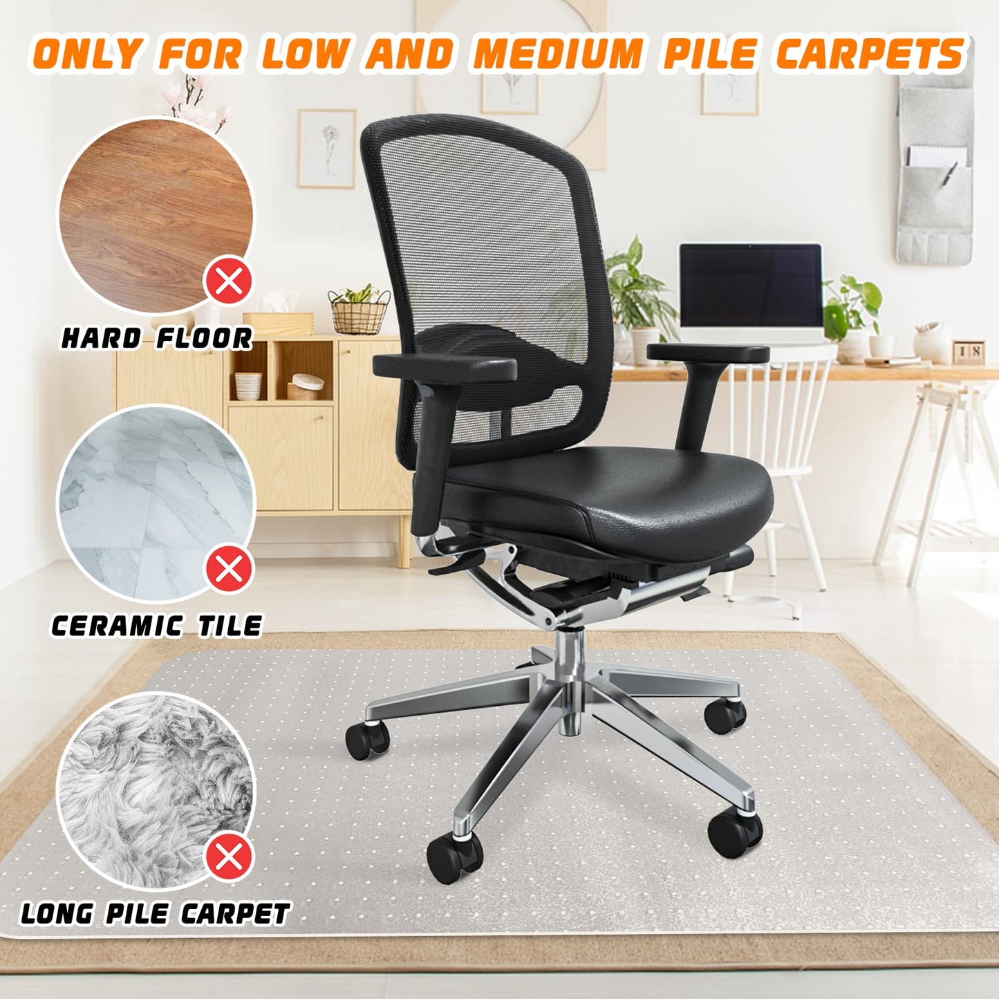 SHAREWIN Office Chair Mat for Carpet Floors, 120x90 cm Clear Desk Chair Mats for Low/Medium Pile Carpeted Protector, Sturdy PVC Computer Chair Mats