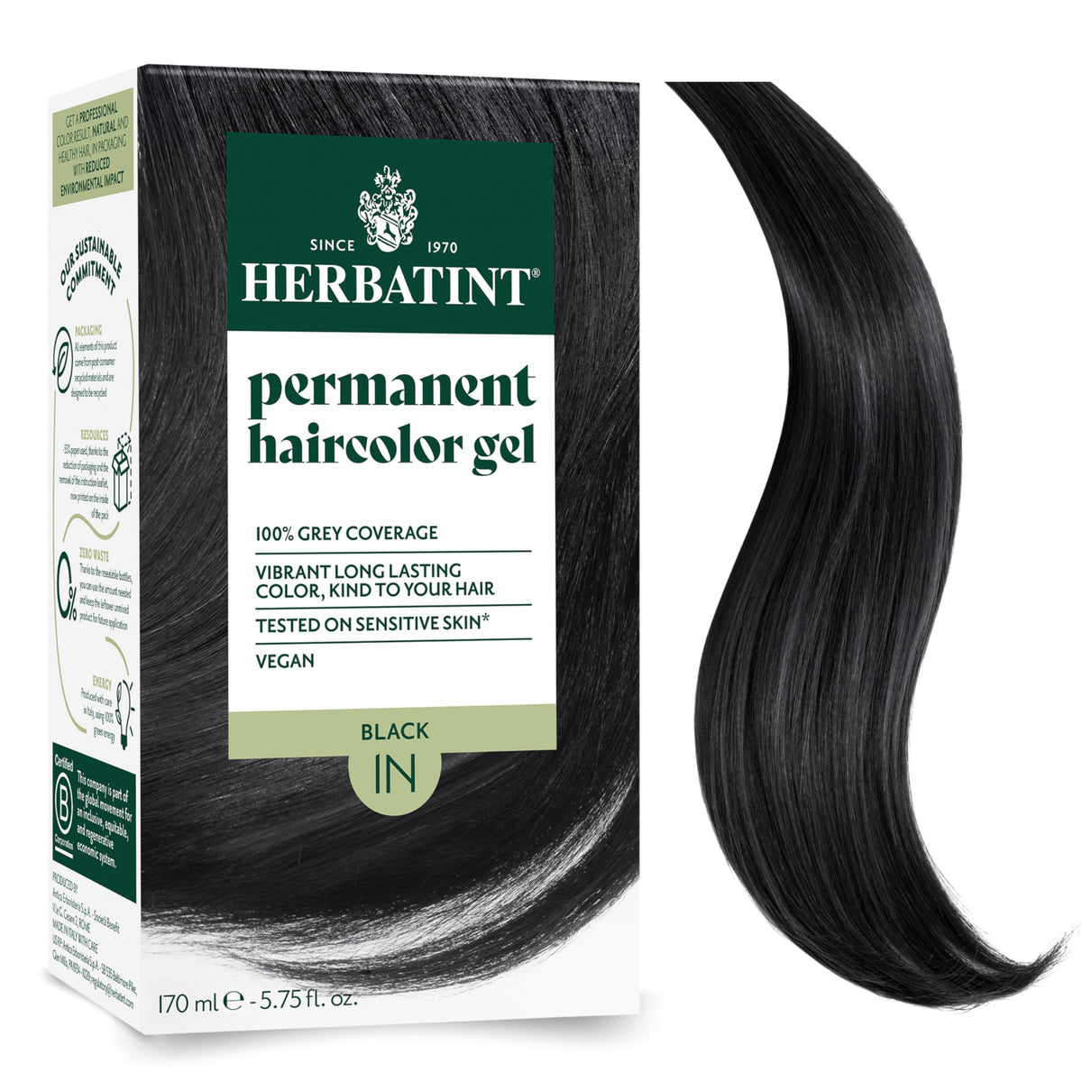 Herbatint Permanent Herbal Hair Color Gel, 1N Black, 4.56 Ounce
