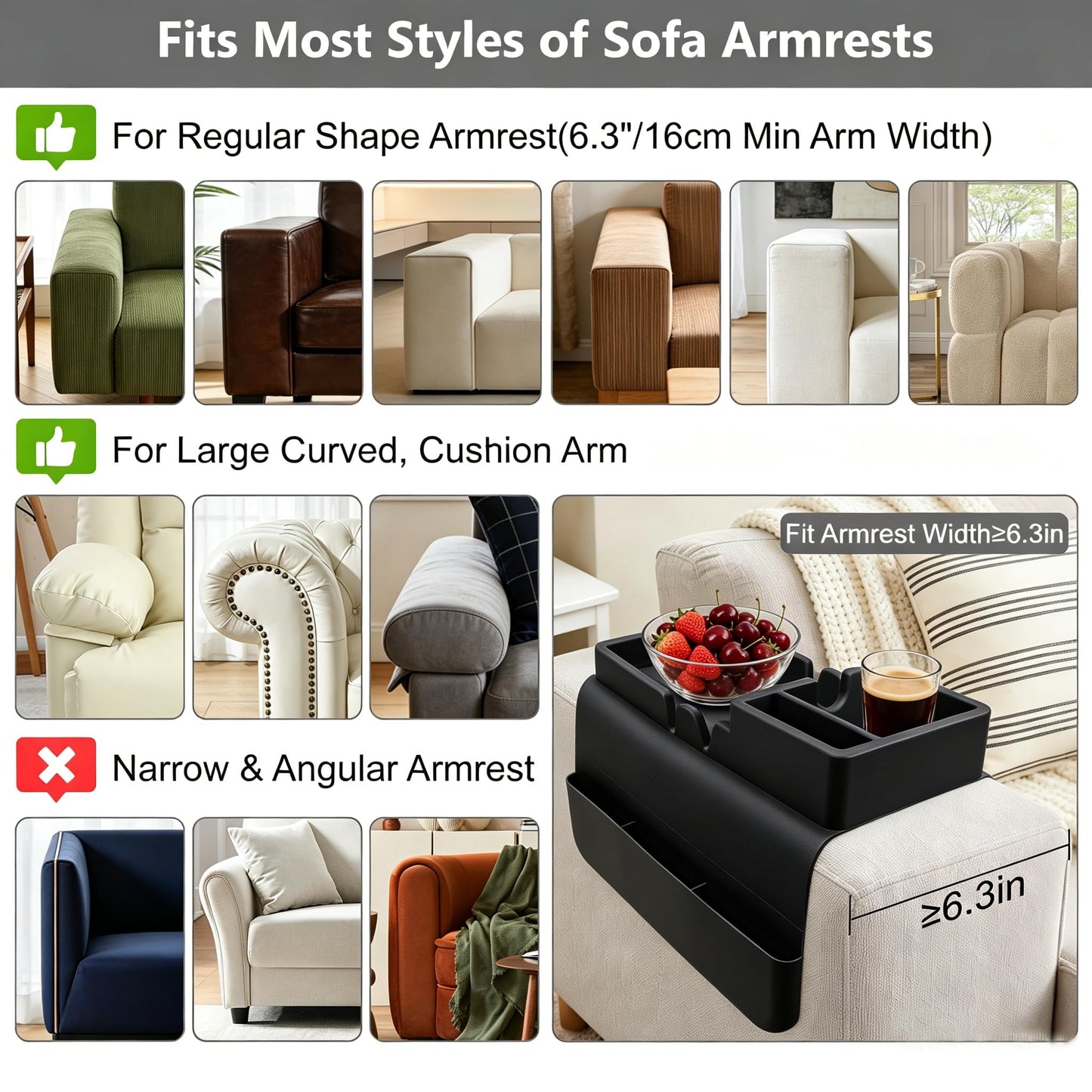 Silicone Sofa Arm Tray, Couch Cup Holder Tray, Sofa Armrest Organizer