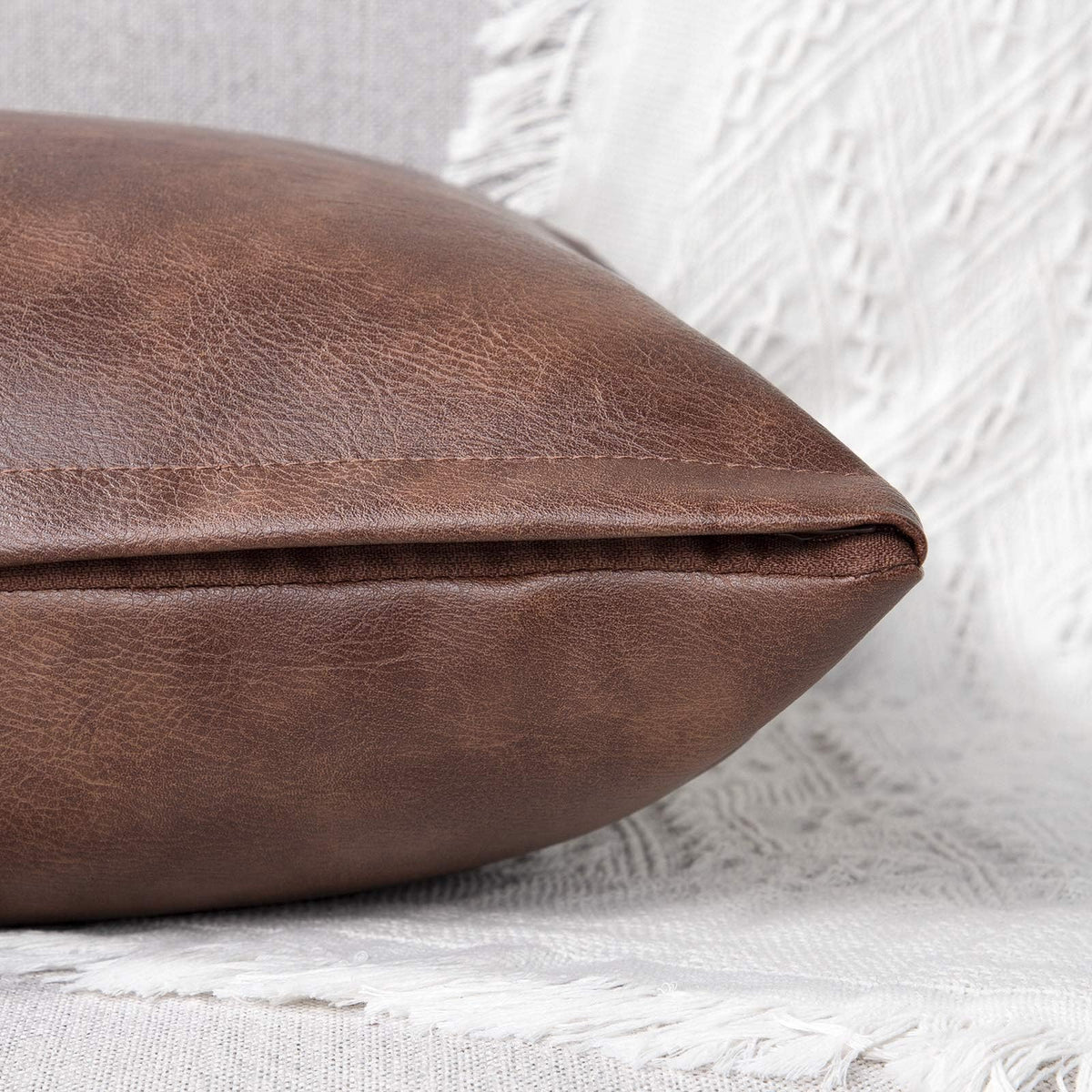 YAERTUN Set of 2 Faux Leather Decorative Throw Pillow Covers Modern Solid Outdoor Cushion Covers Cases Luxury Pillowcases for Couch Sofa Bed 24x24