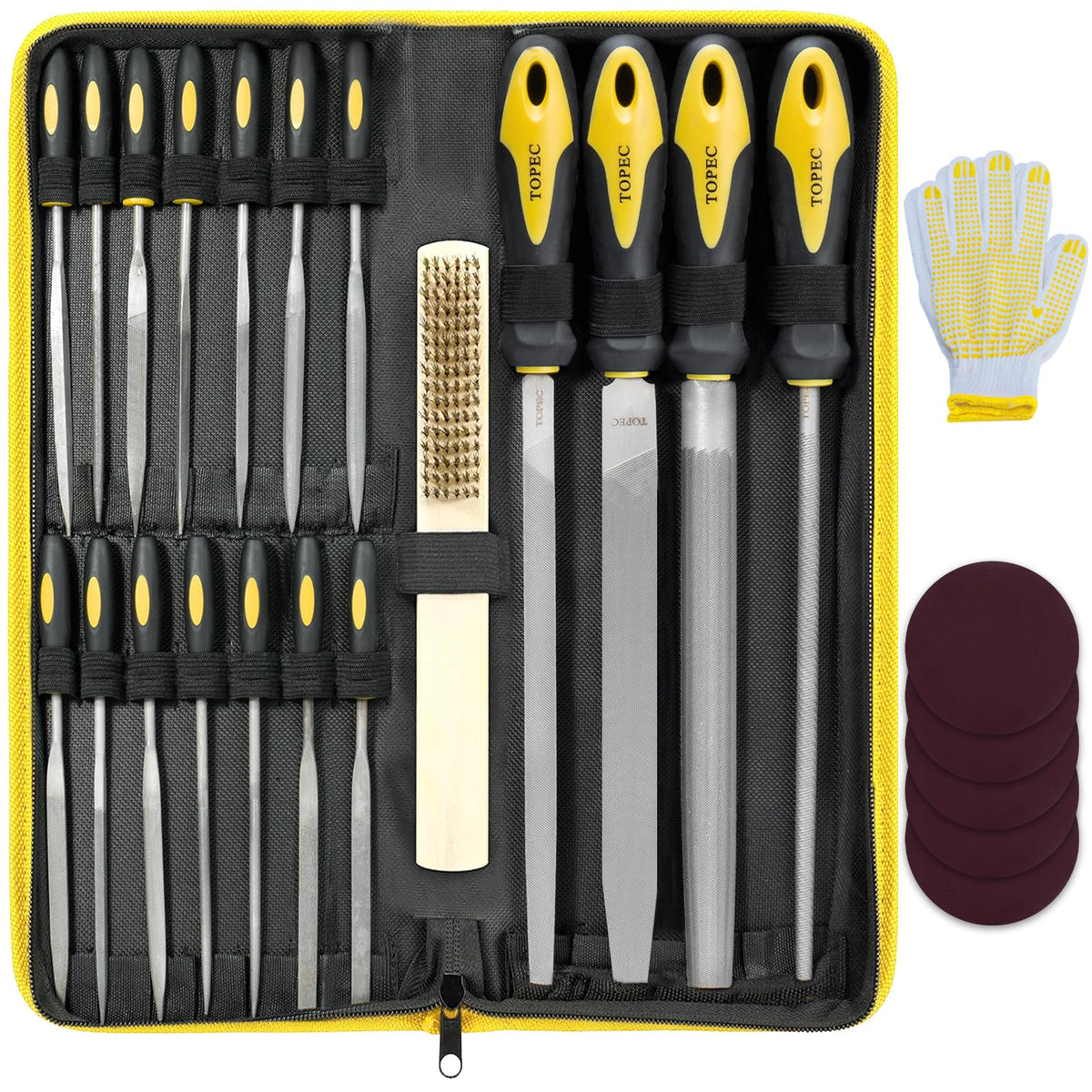 Topec 26 Pcs Metal File Set, Wood Files Tools for Steel, Rasp & Needle Files Set, Metal File in Flat, Half, Round & Triangle with Zipper Bag, Ideal