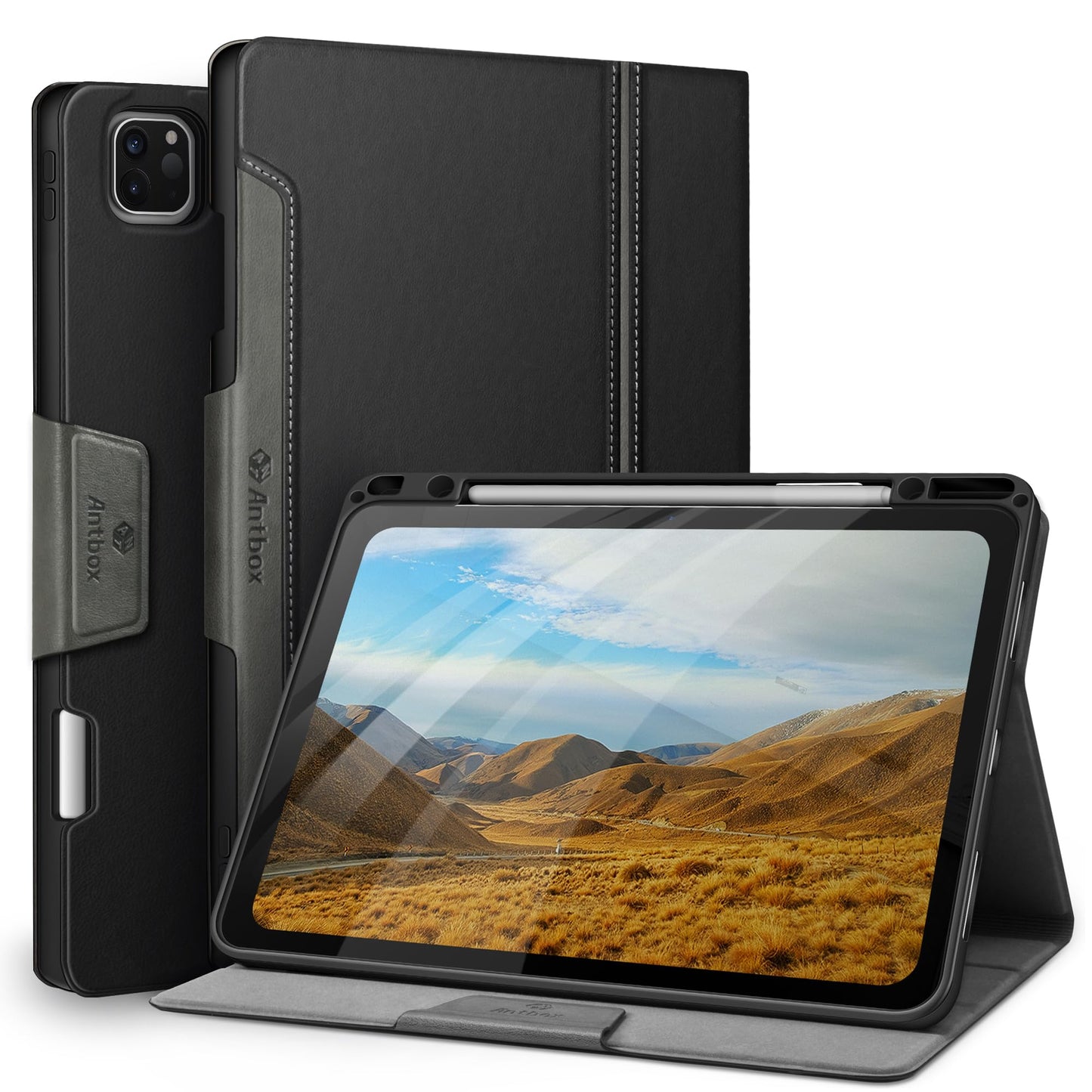 Antbox Case for iPad Pro 12.9'' 6th Generation (2022) 5th/4th/3rd Gen (2021/2020/2018), Built-in Pencil Holder Auto Sleep/Wake Function PU Leather