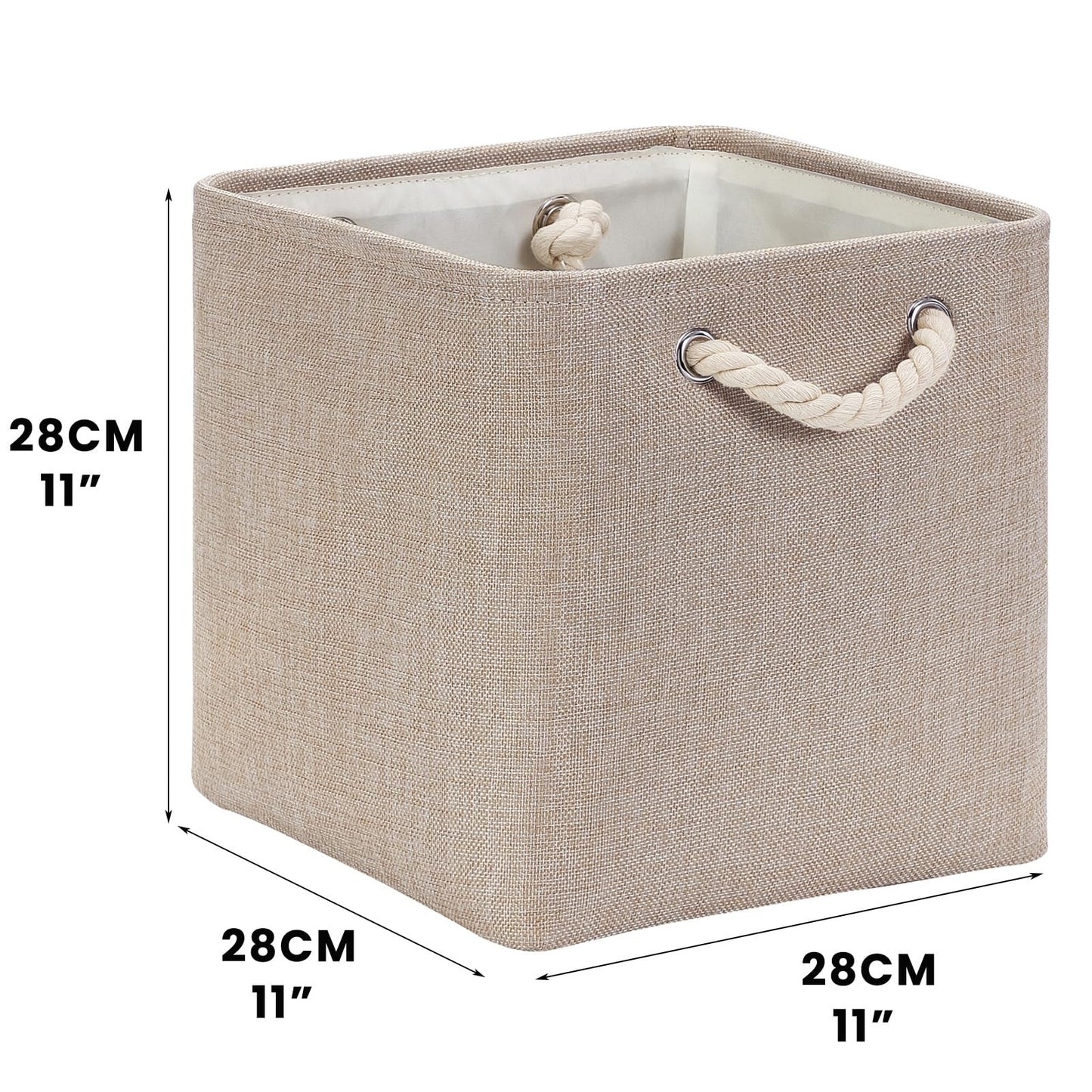 Mangata 28x28x28cm Cube Storage Boxes 4Pcs Light Khaki Foldable Baskets