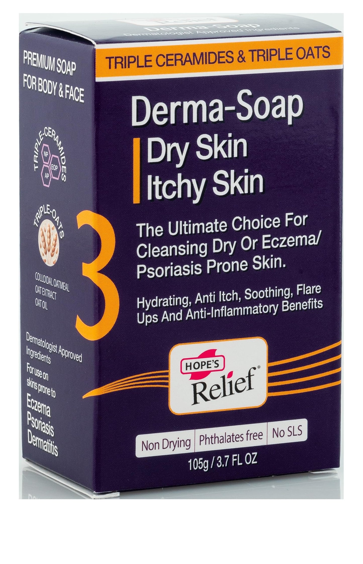 Hope's Relief Derma Soap Bar with Triple Oats & Triple Ceramides for Dry Skin, Eczema, Psoriasis and Sensitive Skin, 105gm
