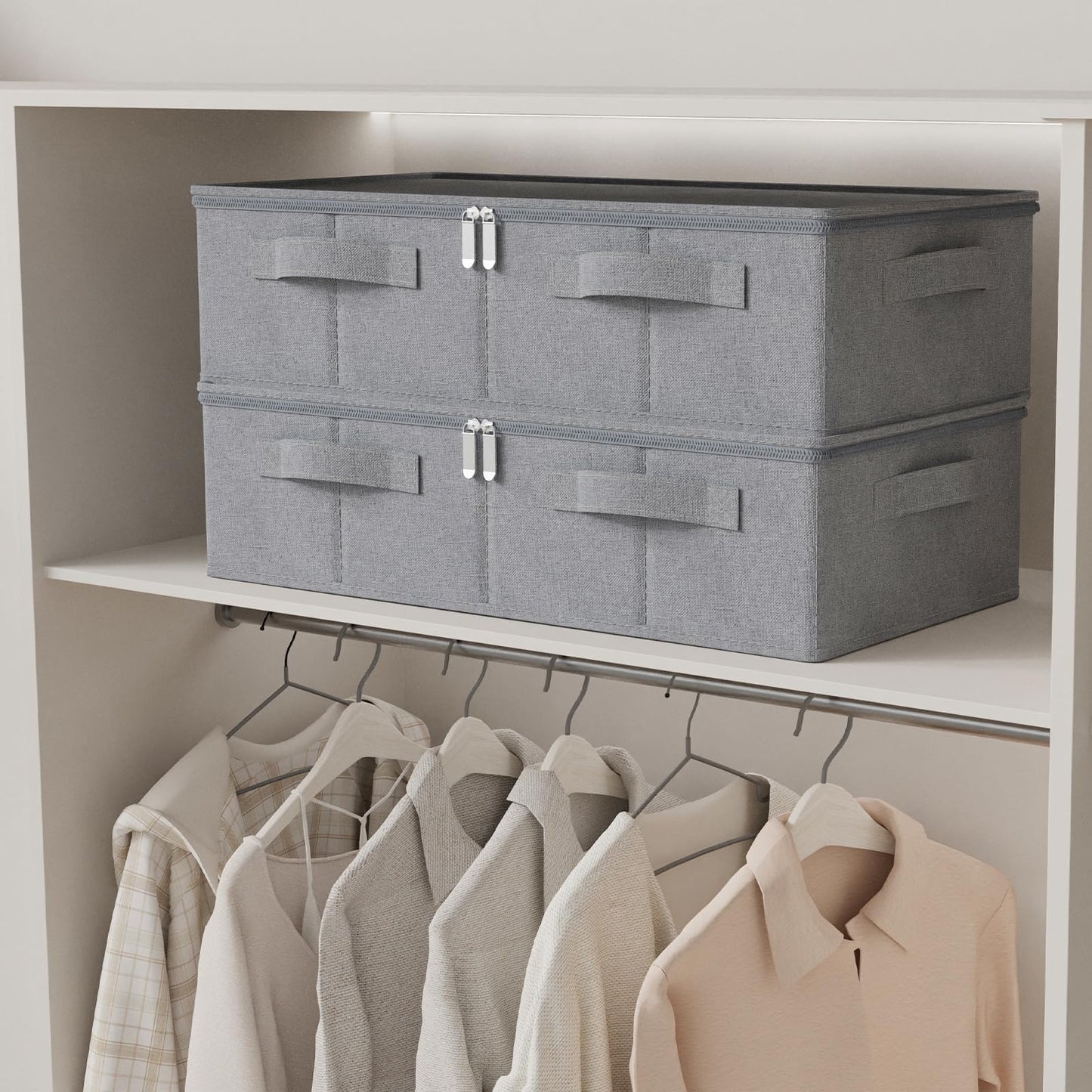 ENUMAIL Underbed Fabric Storage Box with Lids,60x30x15cm,Grey,3 Pack
