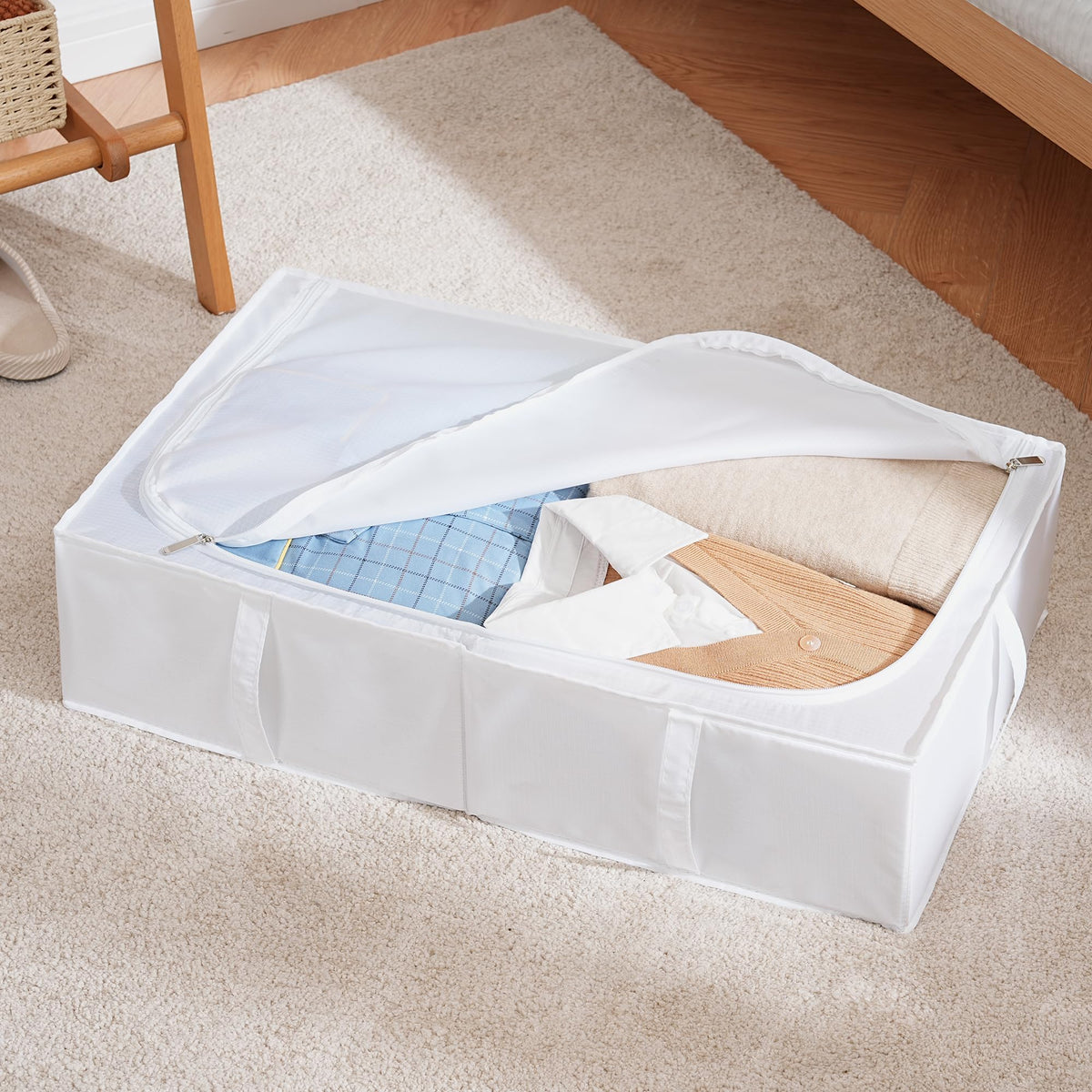 TYEERS Under Bed Storage Box with Lid, Durable Fabric, Washable, Collapsible, Under Bed Storage for Clothes, Blankets, Sheets, Shoes, 70x42x18 cm,