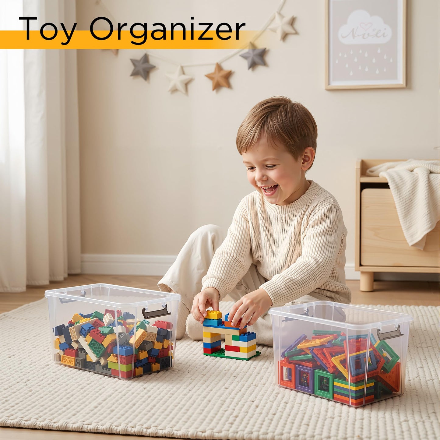 Citylife 6Packs 6.5L Plastic Storage Boxes with Lids, Clear Stackable Storage Box with Handle, Collection Boxes for Organizing Toys, Snacks, Tools