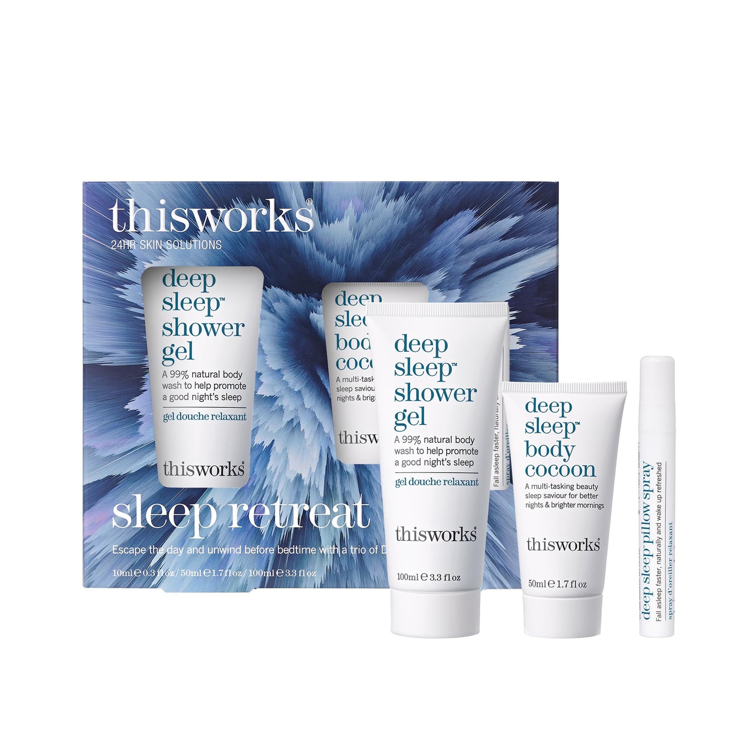 This Works Sleep Retreat Gift Set - Travel Size Kit with Deep Sleep Pillow Spray and Shower Gel - Includes Deep Sleep Body Cocoon Body Lotion Infused