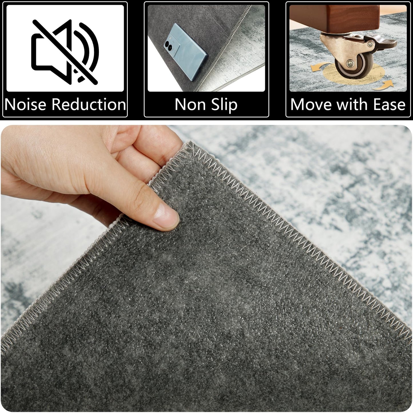 Famibay Office Chair Mat for Hard Floor 90x120cm Grey Chair Floor Protection Mat Rubber Computer Desk Chair Mat Hard Floor Protector for Home Office