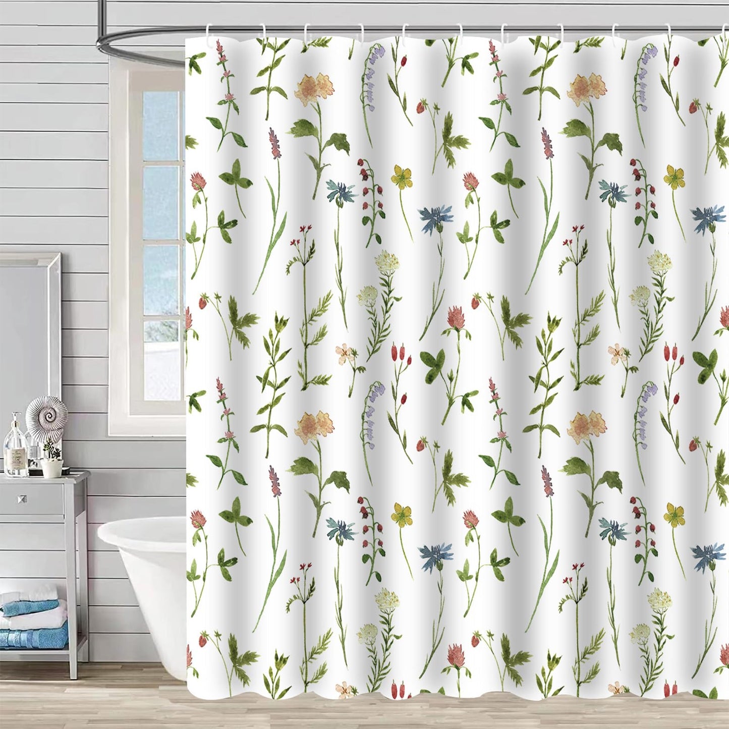 FAIRYGATE Bathroom Curtains Shower 180x180cm Spring Flower Shower Curtain Summer Curtain Artwork Print Polyester Waterproof Material Home Bathtub