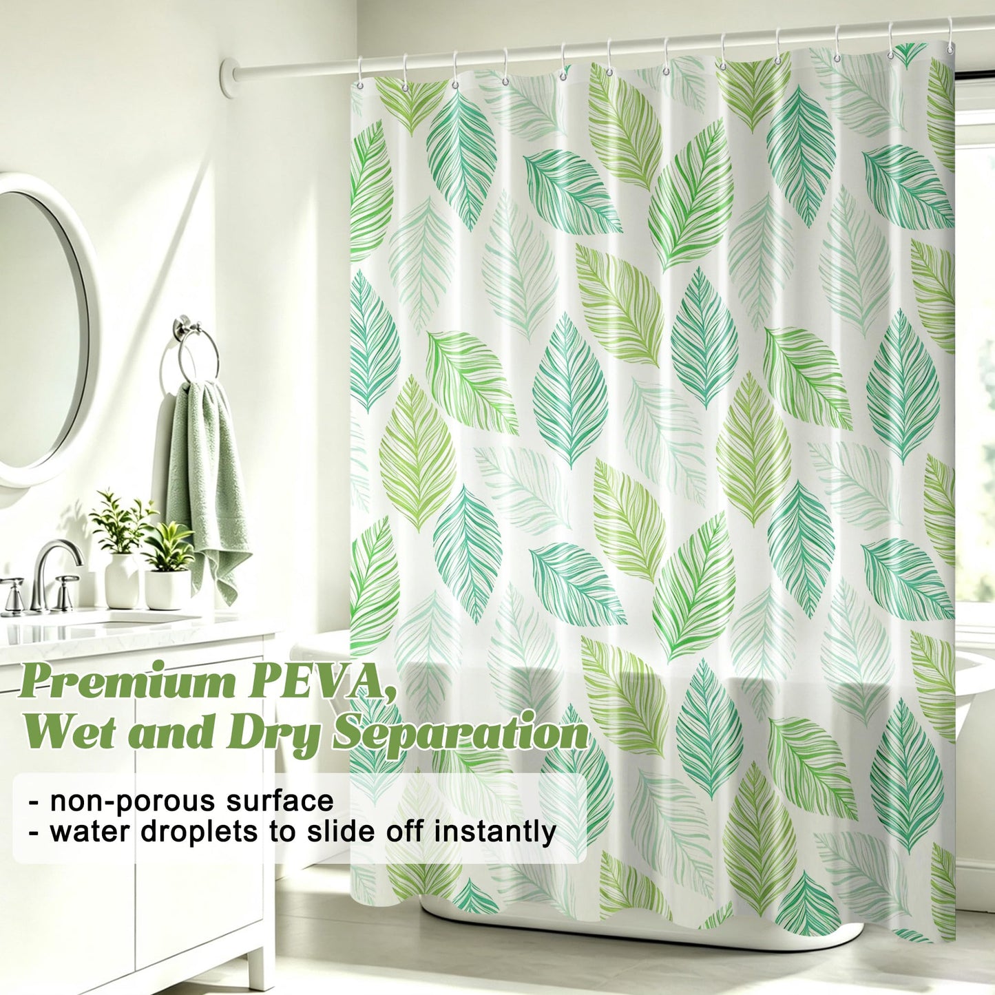 Vllcsla Shower Curtain 200/240 Drop, 180x200 Drop cm, PEVA Extra Long Wet Room Bathtub Curtain