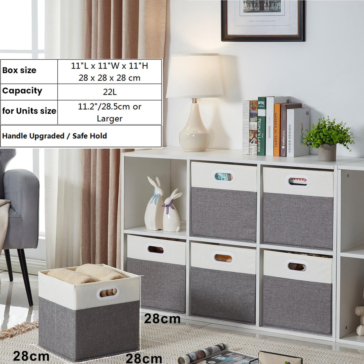 Mangata Cube Storage Boxes 28x28x28cm, Grey Cream White, 3Pcs