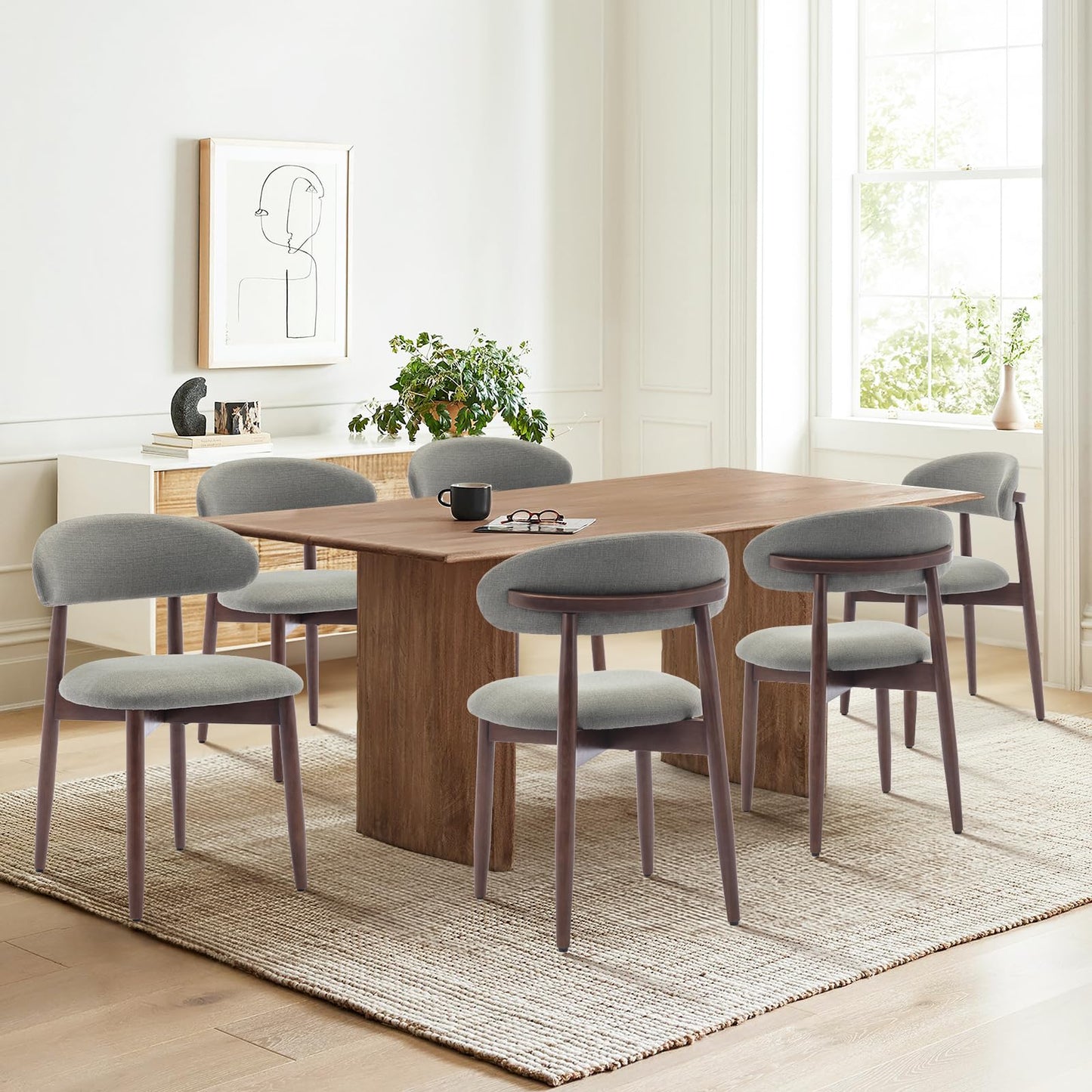 COLAMY Modern Dining Chairs Set with Wooden Legs – Upholstered Fabric Dining Room Chairs with Curved Backrest, Soft Cushion Seat