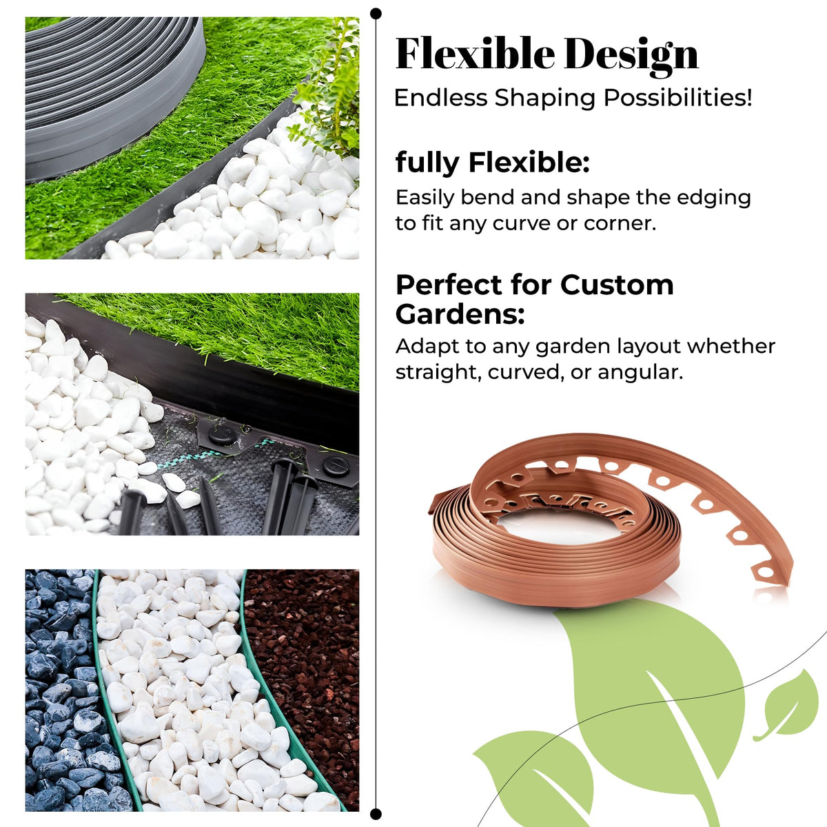 GARDENIX Lawn Edging 6cm high - 33ft long Grey Flexible Garden Edging Border with Easy Dig Installation & Reinforced Plastic Pegs, Ideal for