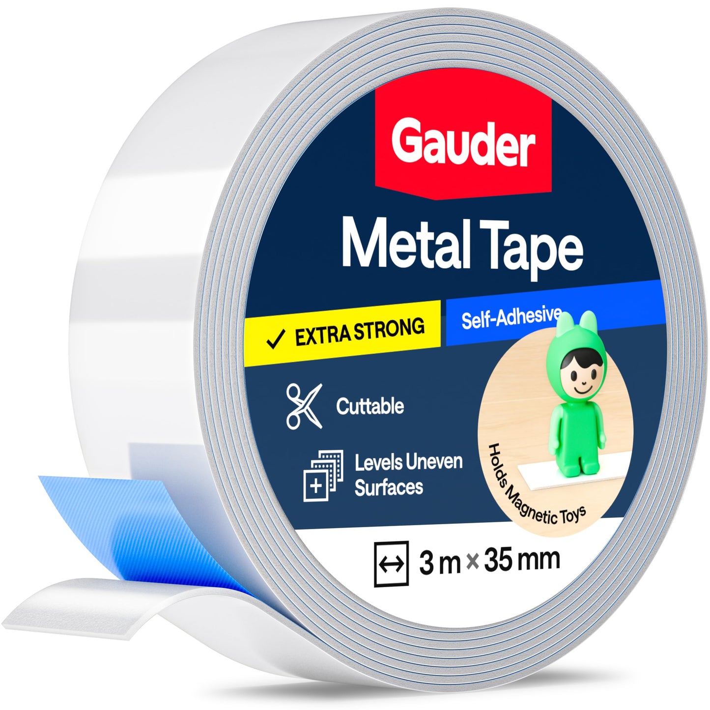 GAUDER Self-Adhesive Metal Tape - Ideal for Tonie? Figures & Shelves - Holding Surface for Magnets - Ferrous Tape with Foam Adhesive - Thin Metal