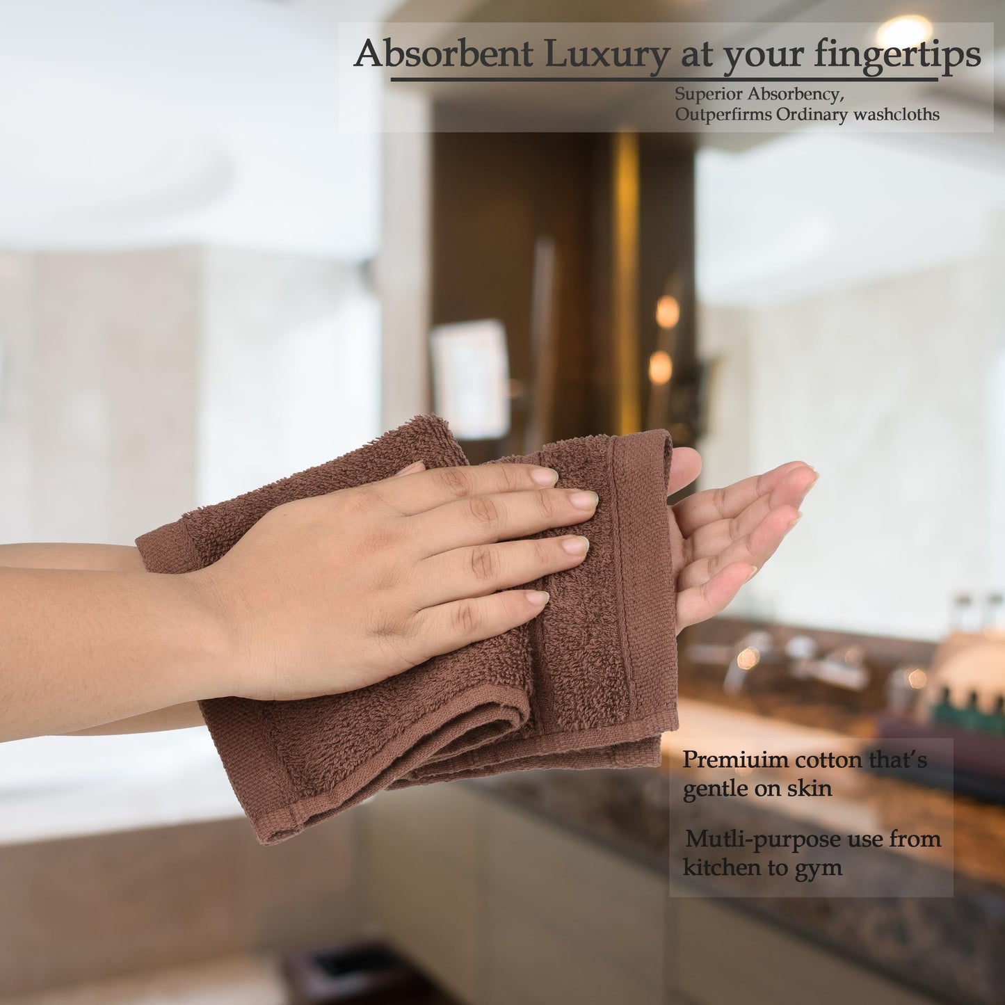 Perefly Bath Towels (30 X 50 CM) - Face & Hand Towels for Gym - Soft & Absorbent - Fast Drying Bathroom Face Cloths (Brown, 6 Pack)