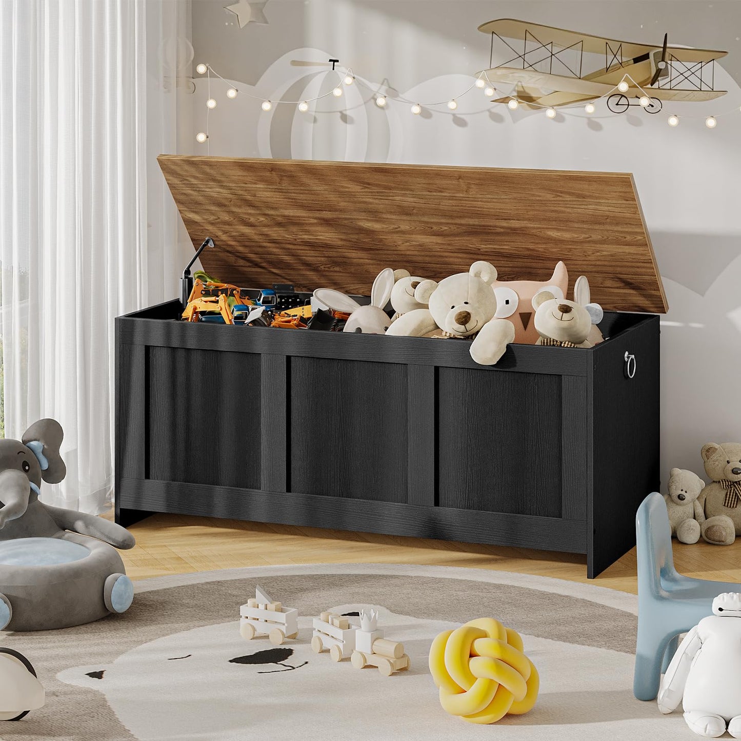 HOOBRO Storage Chest, Wooden Storage Bench, Wooden Storage Chest Trunk, Blanket Storage Box, Large Toy Chest, Shoe Storages Bench, 100 cm