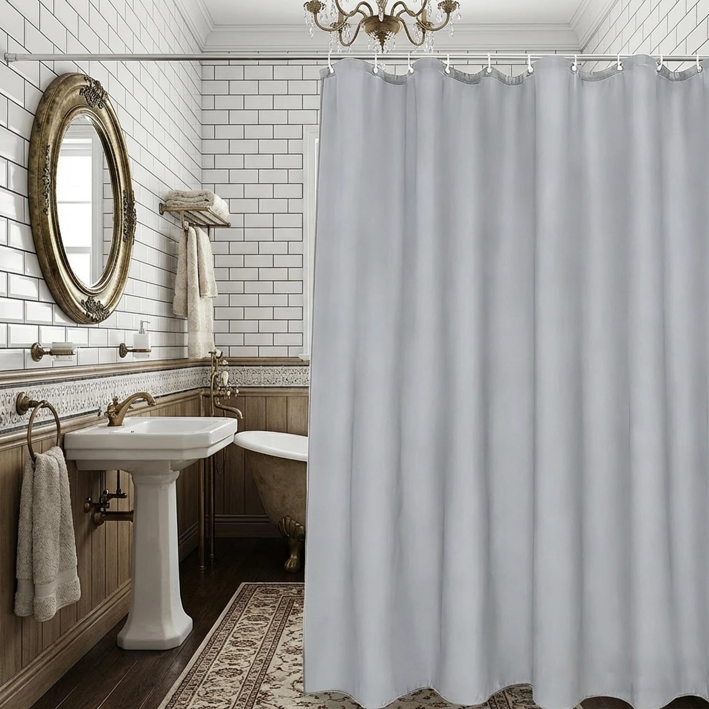 AmzDaKai Shower Curtain PEVA, Waterproof Anti-Mould Bath Curtain with Weight Tape & 12 Hooks, 180x180 cm (71x71 Inch) for Bathroom (Grey)