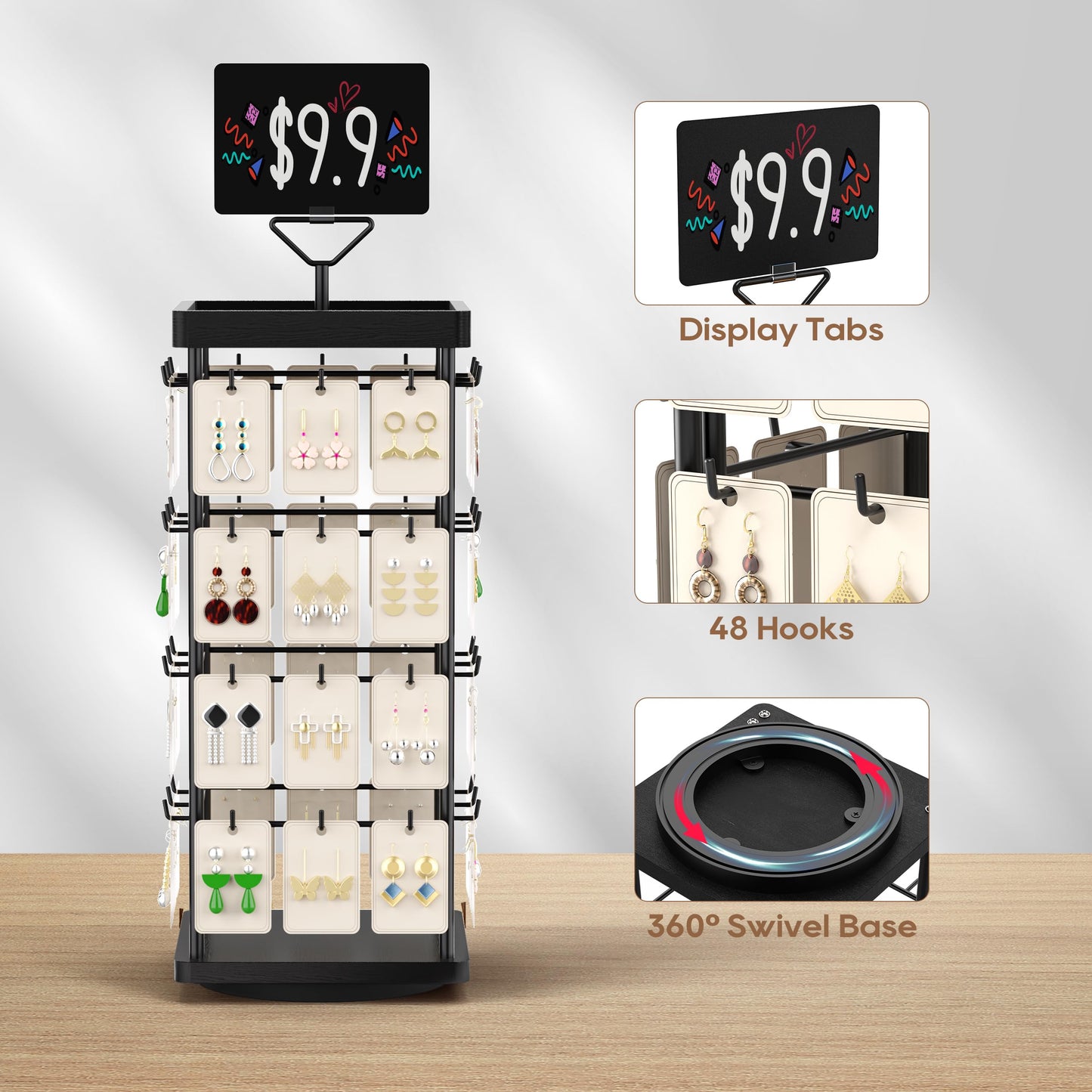 THYGIFTREE Rotating Earring Display for Vendors, Jewelry Display Stand for Selling, Necklace Display Stands Earring Cards for Selling Bracelets