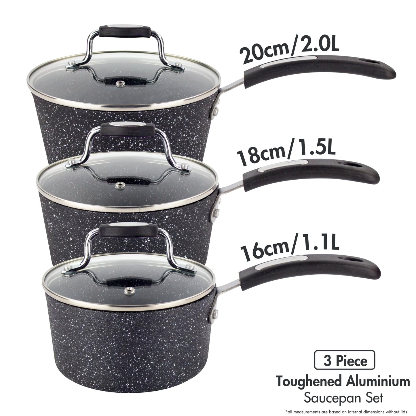 Scoville NEVERSTICK 3pcs Saucepan Set with Lids, Non Stick Saucepan Set, 16/18/20cm Saucepans, Suitable for All Hobs Including Induction, PFOA Free,